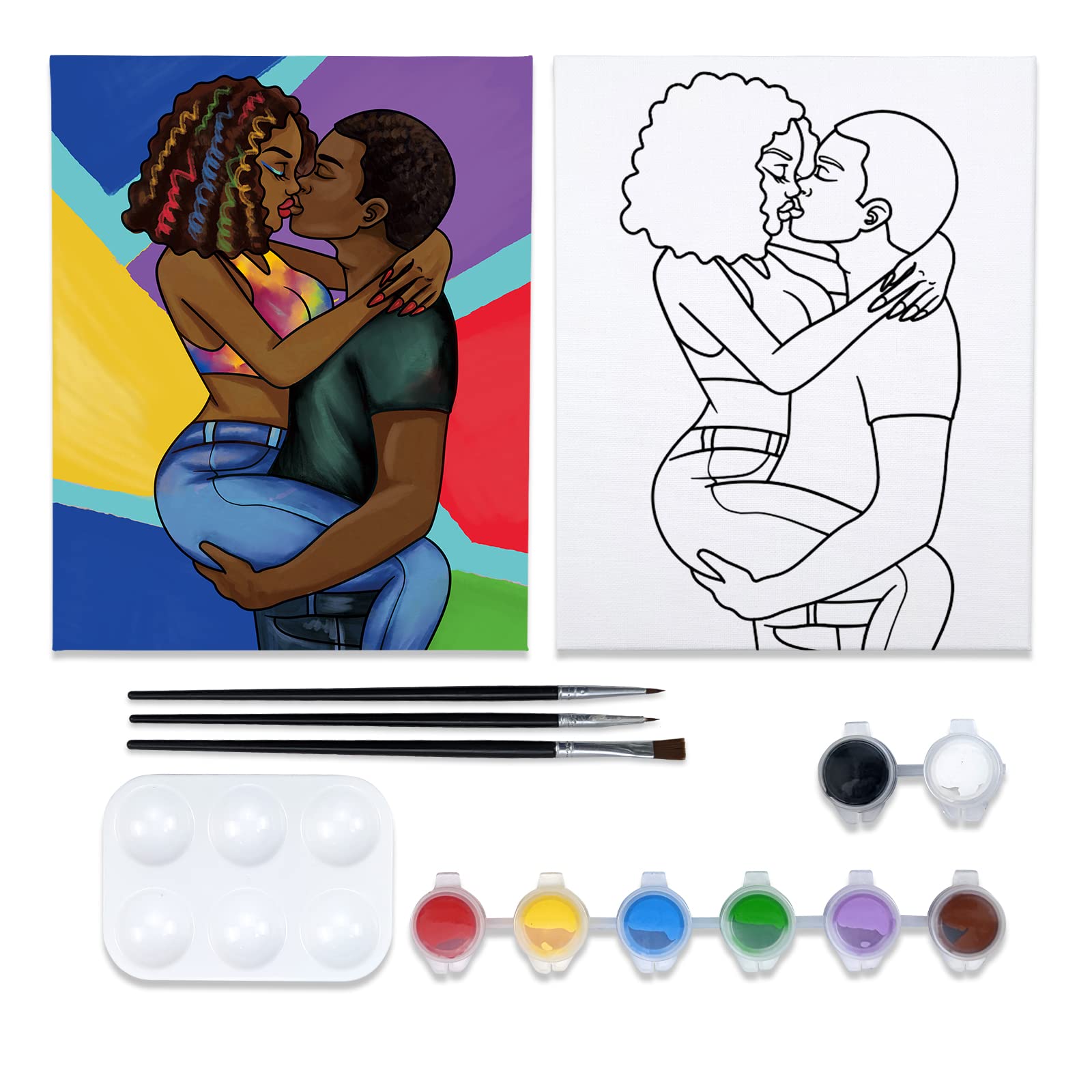Nuberlic Pre-Drawn Canvas Paint Kit - DIY Couple Love Theme Painting Set for Valentine's Day & Birthdays | 8x10 Sip and Paint Party Supplies | Perfect for Date Nights, Romantic Gifts & DIY Home Decor