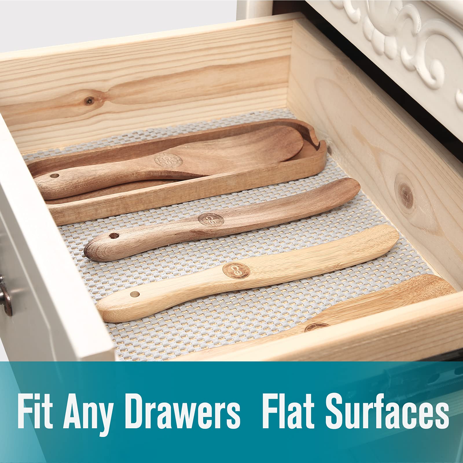 Non-Slip Shelf Liner for Kitchen Cabinets - White & Clear Drawer Liners 12