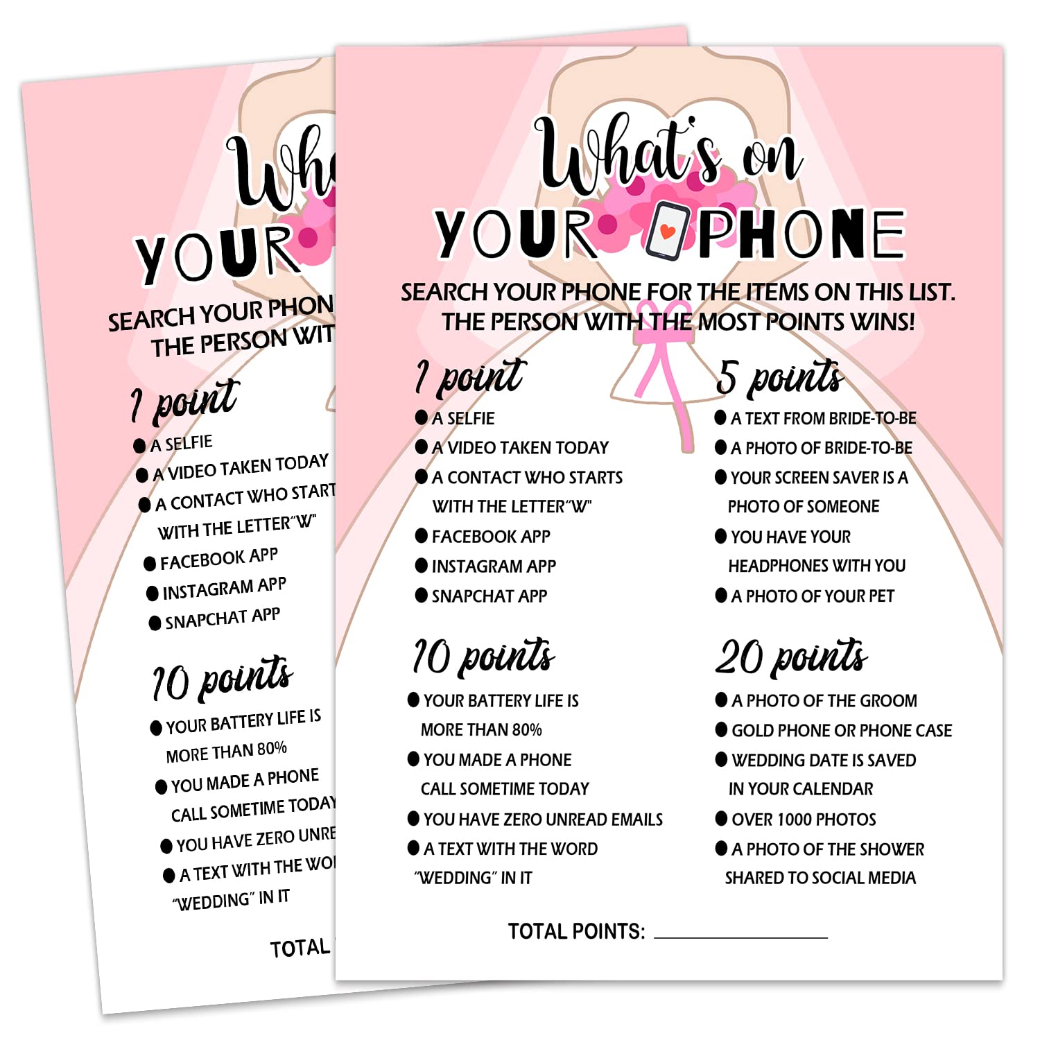 What's On Your Phone - Bridal Shower & Bachelorette Party Game with 20 Cards, Fun Wedding Shower Decorations for Girls' Night & Bridal Party Activities