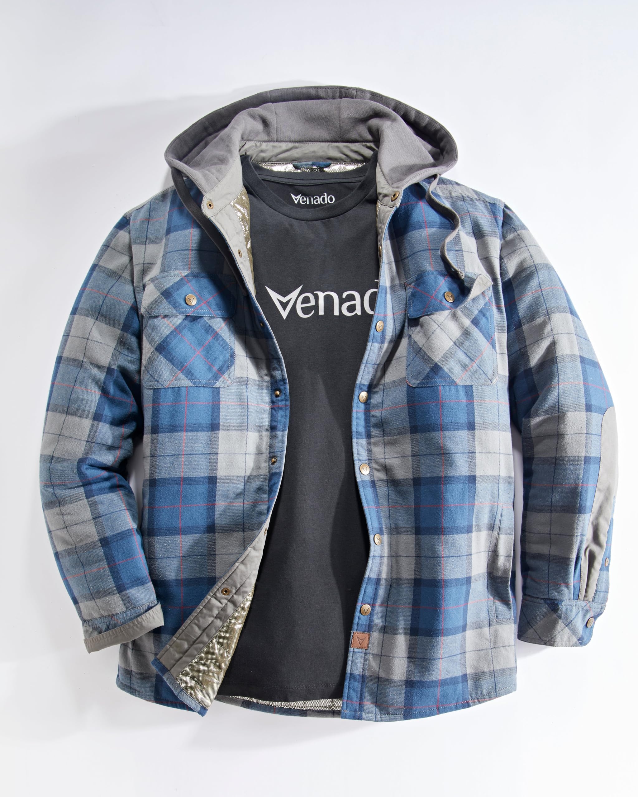Venado Men's Reflex Quilt Lined Flannel Shirt Jacket with Hood - Reflective Winter Coat for Men | Warm Outdoor Workwear & Casual Winter Fashion