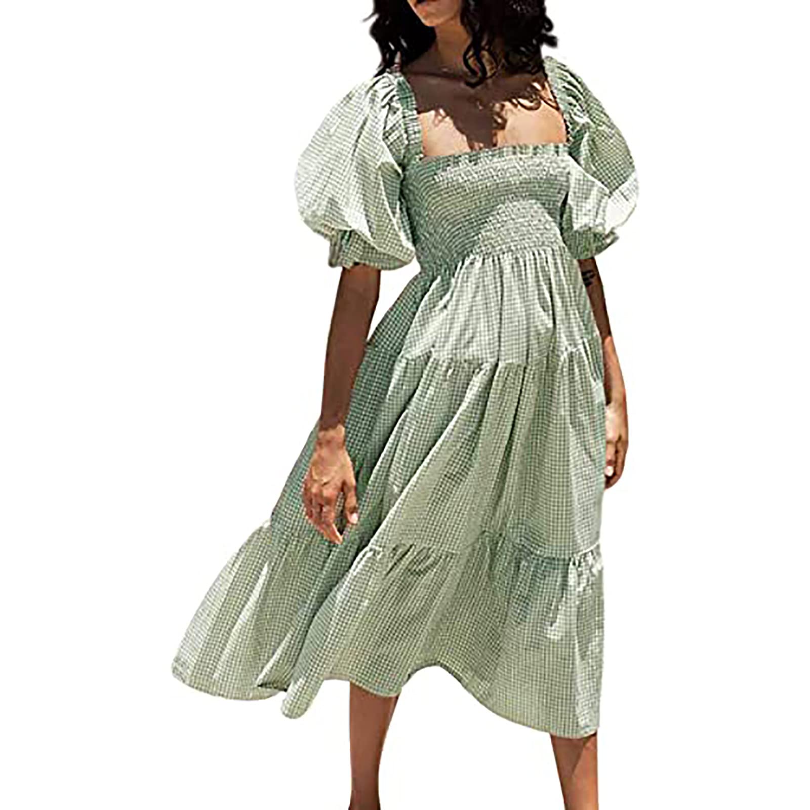 BLVB 2022 Women's Elegant One Shoulder Long Dress with Lattice Print & Bow Detail - Casual Summer Dress for Party, Wedding, or Special Occasions