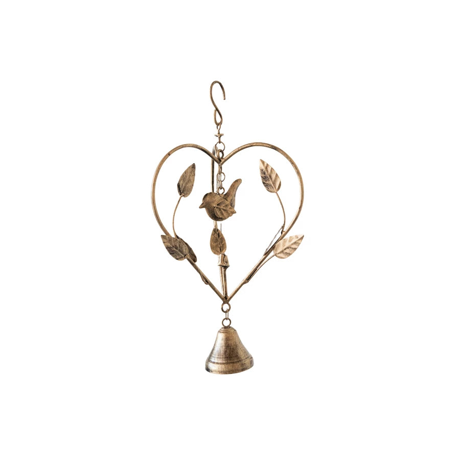Heart Shaped Bird Bell - Decorative Garden Wind Chime for Outdoor Patio, Yard & Porch - Perfect Gift for Bird Lovers & Nature Enthusiasts