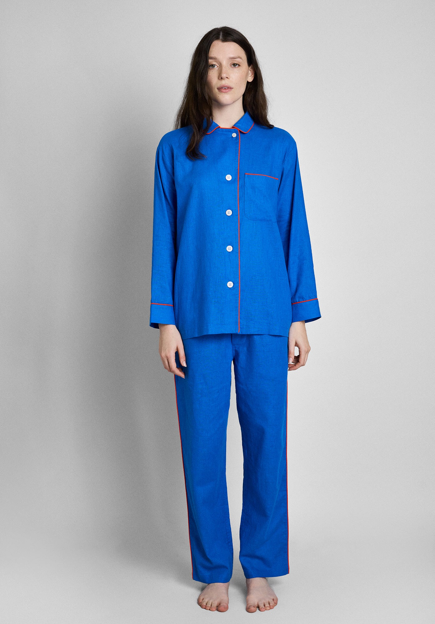 Premium Margaret Pajama Set - Soft Azure Blue Linen Cotton Sleepwear for Women | Comfortable Nightwear for Lounge, Travel & Home Relaxation