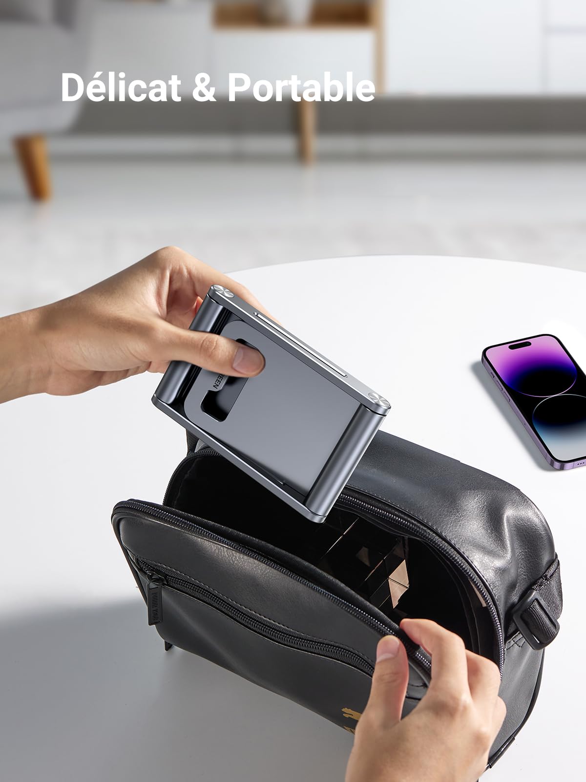 UGREEN Aluminum Phone Stand Holder - Adjustable Foldable Desktop Stand for iPhone 16/15/14/13/12/11, Galaxy S24/S23/S22, Pixel 8/7a/6a (Gray) - Perfect for Home Office, Gaming & Video Calls