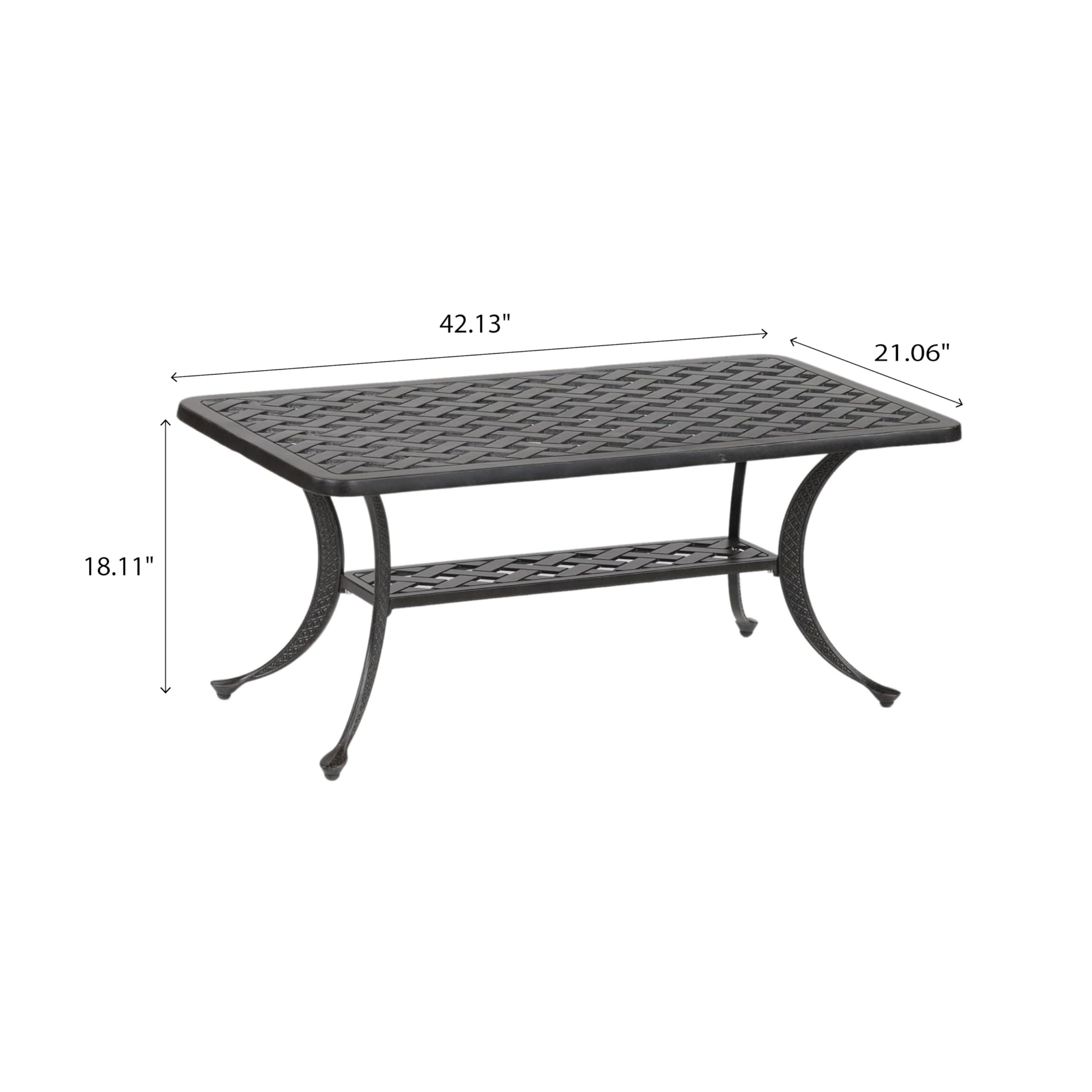 21x42 Inch Rectangular Cast Aluminum Coffee Table with Shelf - Rust-Resistant Outdoor & Indoor Use for Patio, Garden, Terrace, Living Room - Dark Lava Bronze Finish - Durable All-Weather Furniture for Entertaining & Relaxation