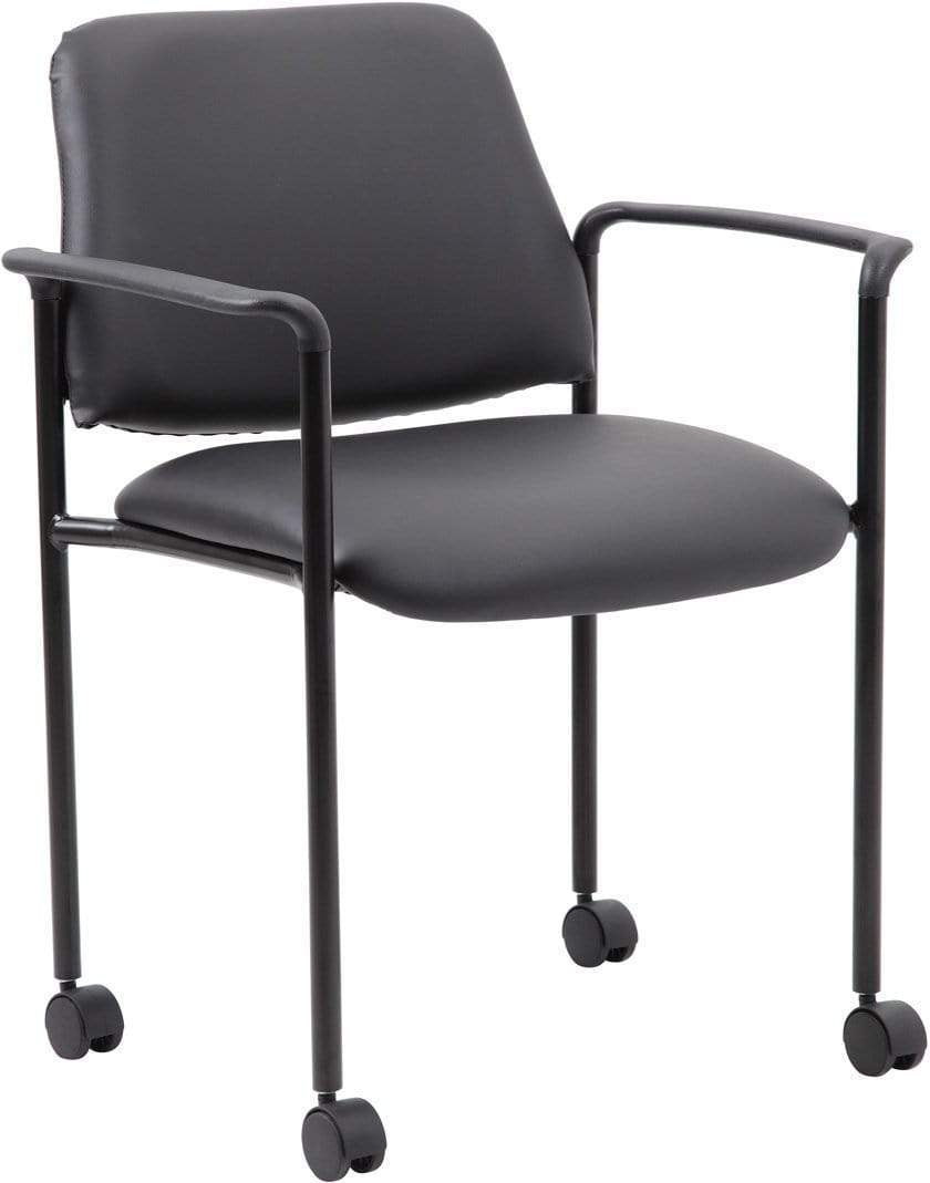Premium Black Caressoft Boss Square Back Diamond Stacking Chair with Arms [B9503R CS] - Perfect for Office, Conference Rooms & Event Seating