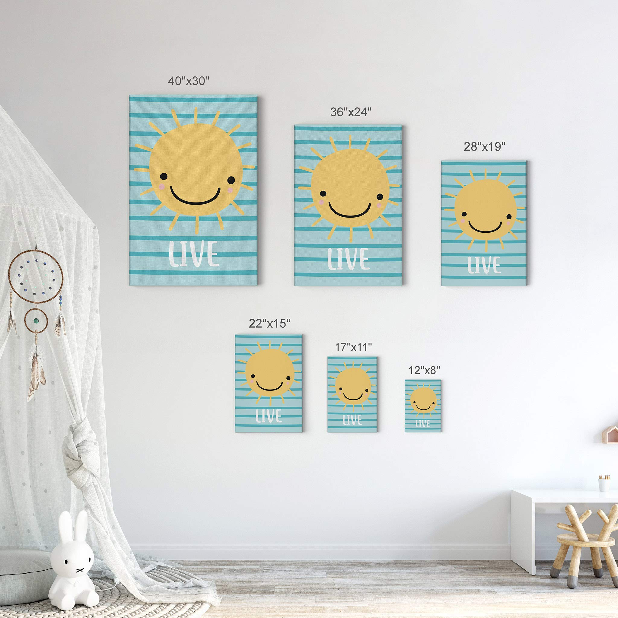 Live Love Smile Canvas Wall Art Set - 3 Piece Blue Lettering Prints for Kids Room Decor, Nursery Wall Art for Boys & Girls (40x30 Inches, Rolled) | USA Made | Perfect for Bedroom, Playroom & Nursery Decor
