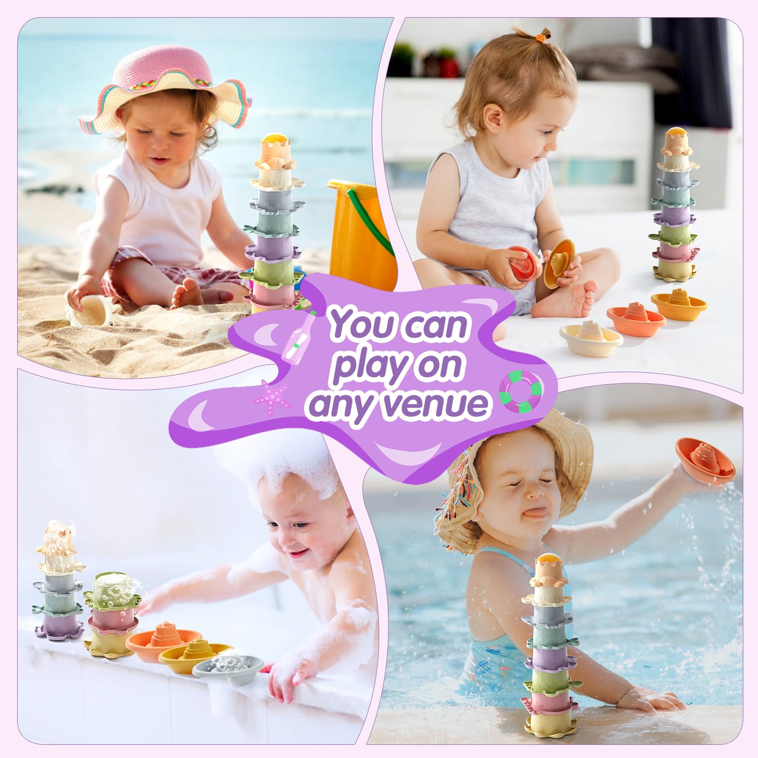 **14-Piece Non-Toxic Bath Toys for Toddlers Ages 1-3 | Safe & Mold-Free Bathtub & Water Table Toys | Early Learning Educational Gift for Babies 6-12 Months | Fun Bath Boats & Cups for Sensory Play & Bath Time**