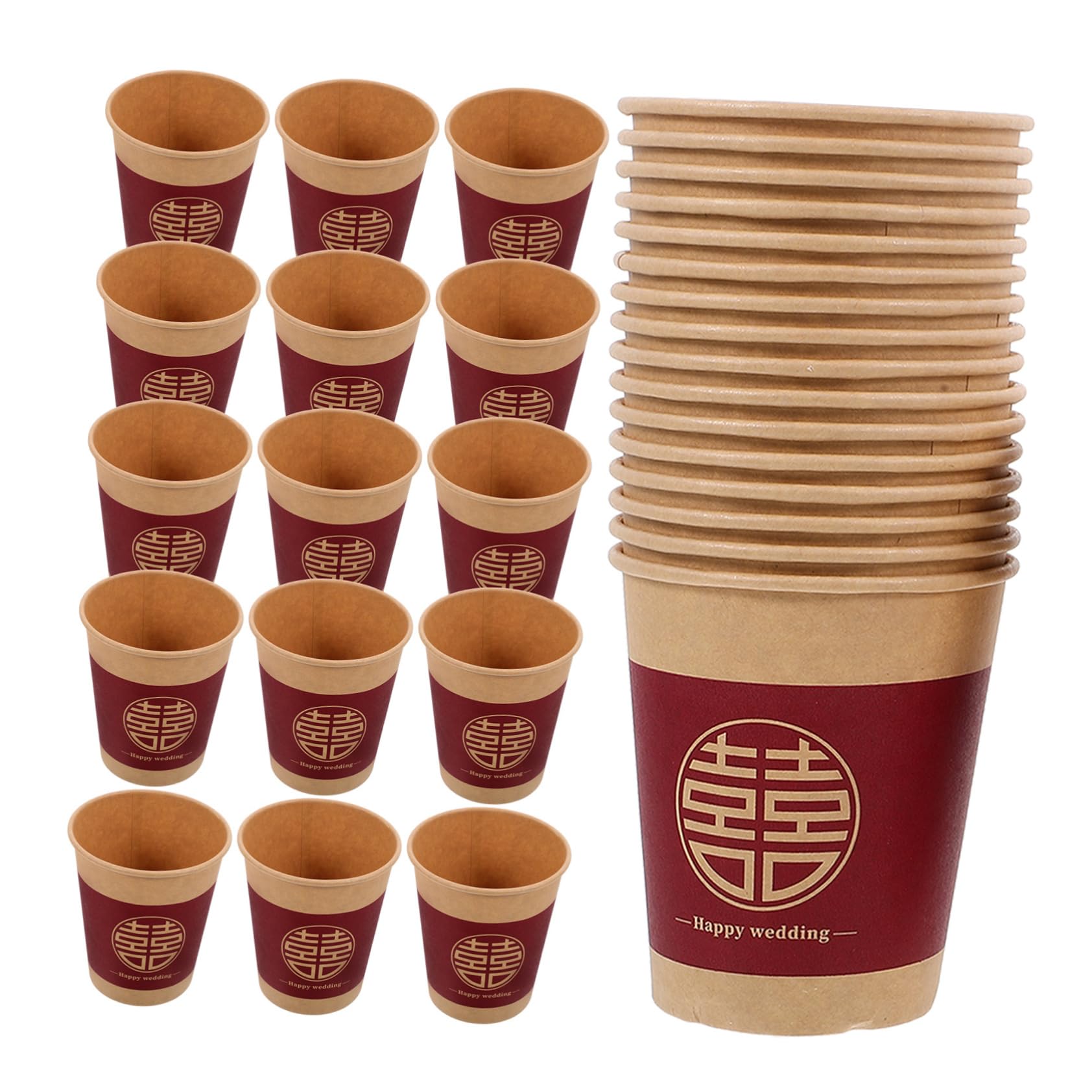 ULTECHNOVO 100 Pcs Happy Wedding Paper Cups - Double Wall Disposable Red Party Cups for Wedding, Holiday & Celebration (Xi Design) - Perfect for Bridal Showers, Receptions & Festive Gatherings