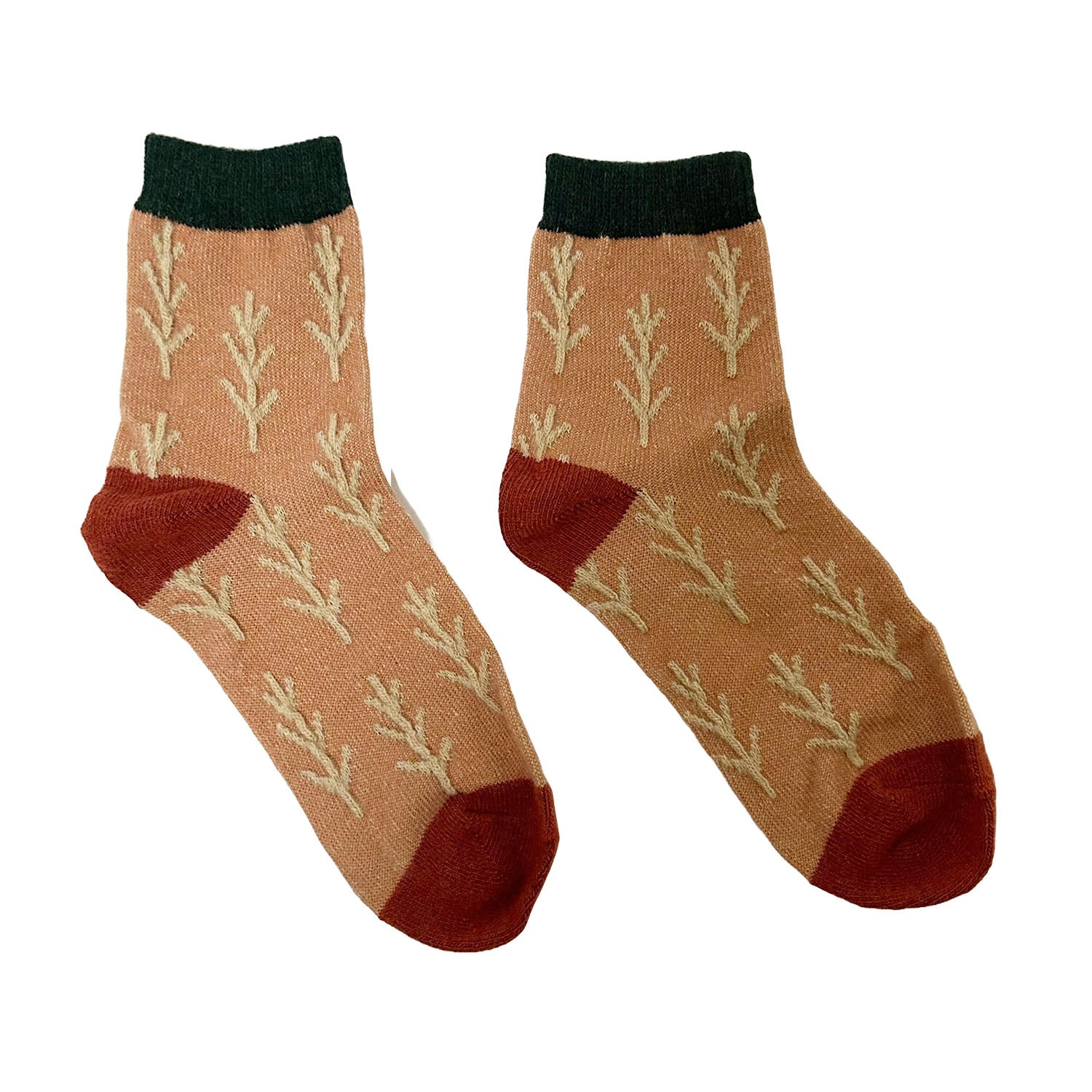 FLOOF Women's Alpine Socks - Warm Wool Hiking Socks for Outdoor Adventures (Green/Orange/Red) | Perfect for Winter Hiking, Skiing & Snowboarding