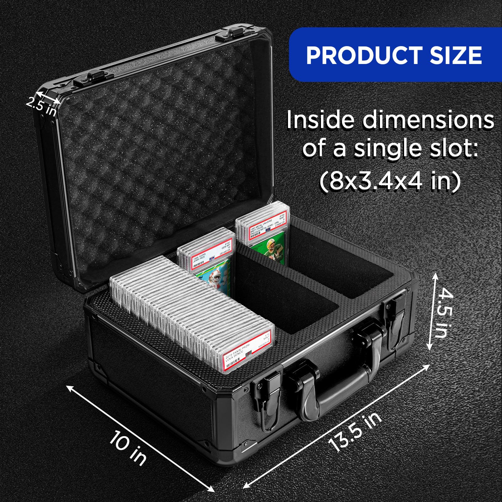 CollectHall Graded Card Storage Box - Aluminum Trading Card Display Case for PSA/BGS Slabs, Sports Card Protector with Secure Lock (Black) - Perfect for Collectors, Card Shows & Home Display