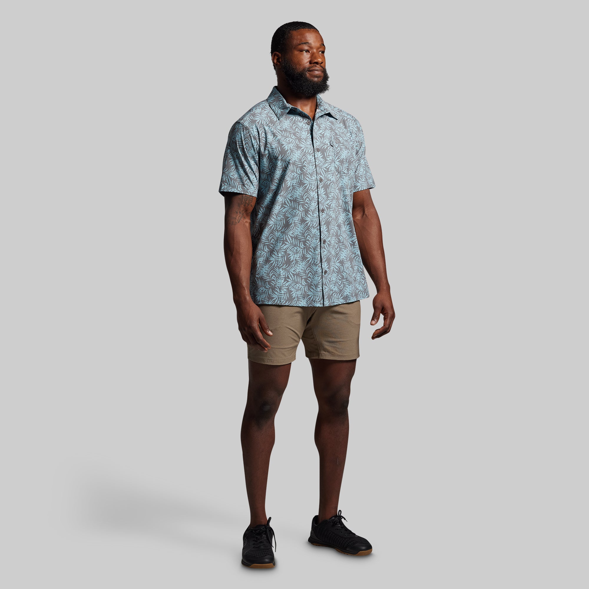 Voyager Button Up Shirt 2.0 - Lightweight Breathable Men's Casual Shirt with Cool Palm Print | Perfect for Summer Travel, Beach Vacation & Outdoor Activities