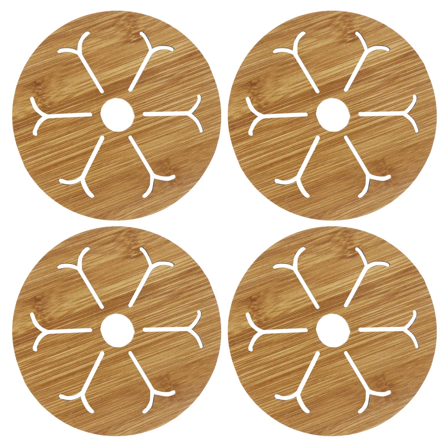 HOKIPO® 4-Pack Eco-Friendly Bamboo Wooden Coasters - Heat Resistant Drink & Pan Pot Holders for Dining Table, Kitchen, Office - Natural Home Decor & Kitchen Accessories