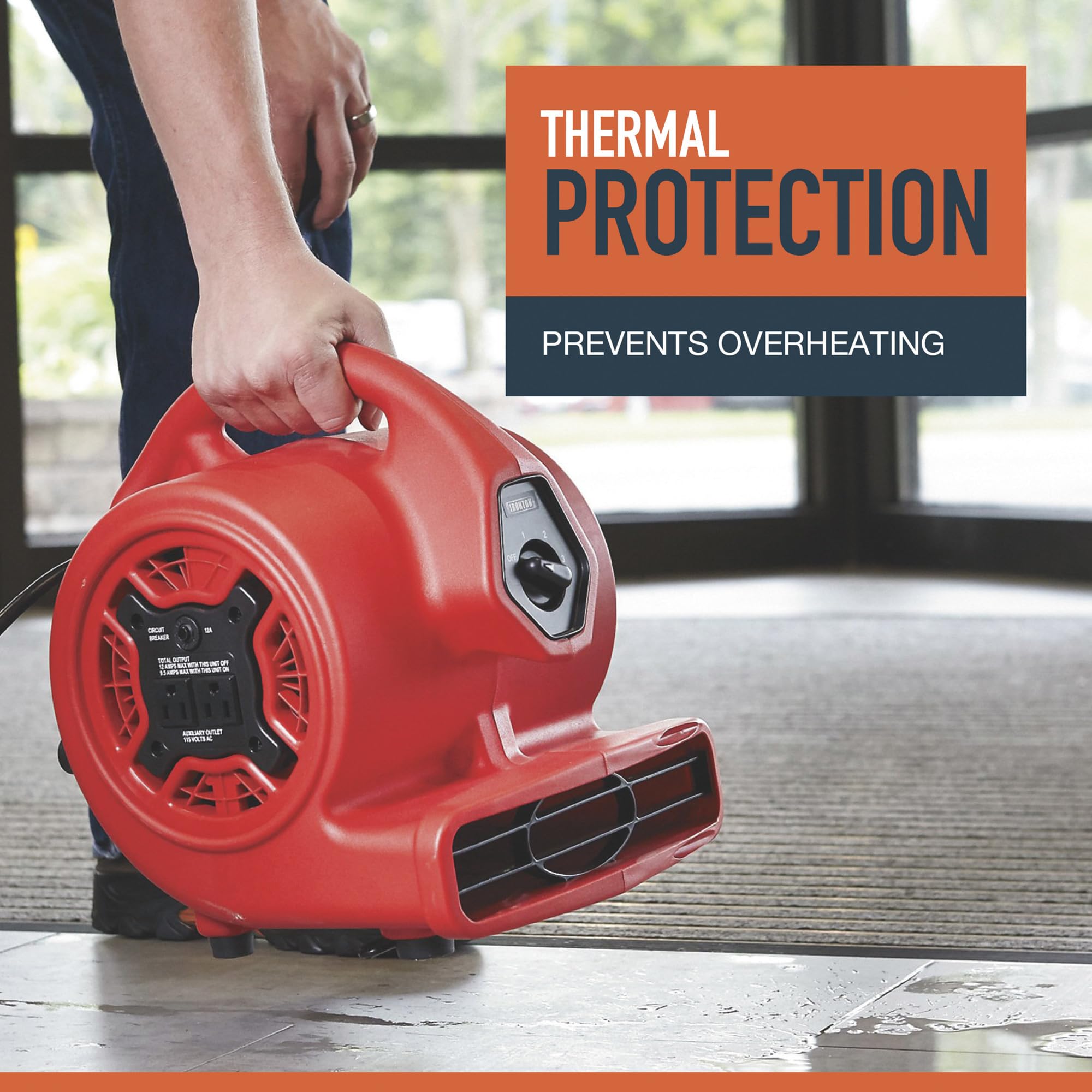 Ironton 1/8 HP 500 CFM Mini Air Mover & Dryer with Built-in Electrical Outlet - Portable Fan for Water Damage Restoration, Floor Drying, and Workshop Ventilation