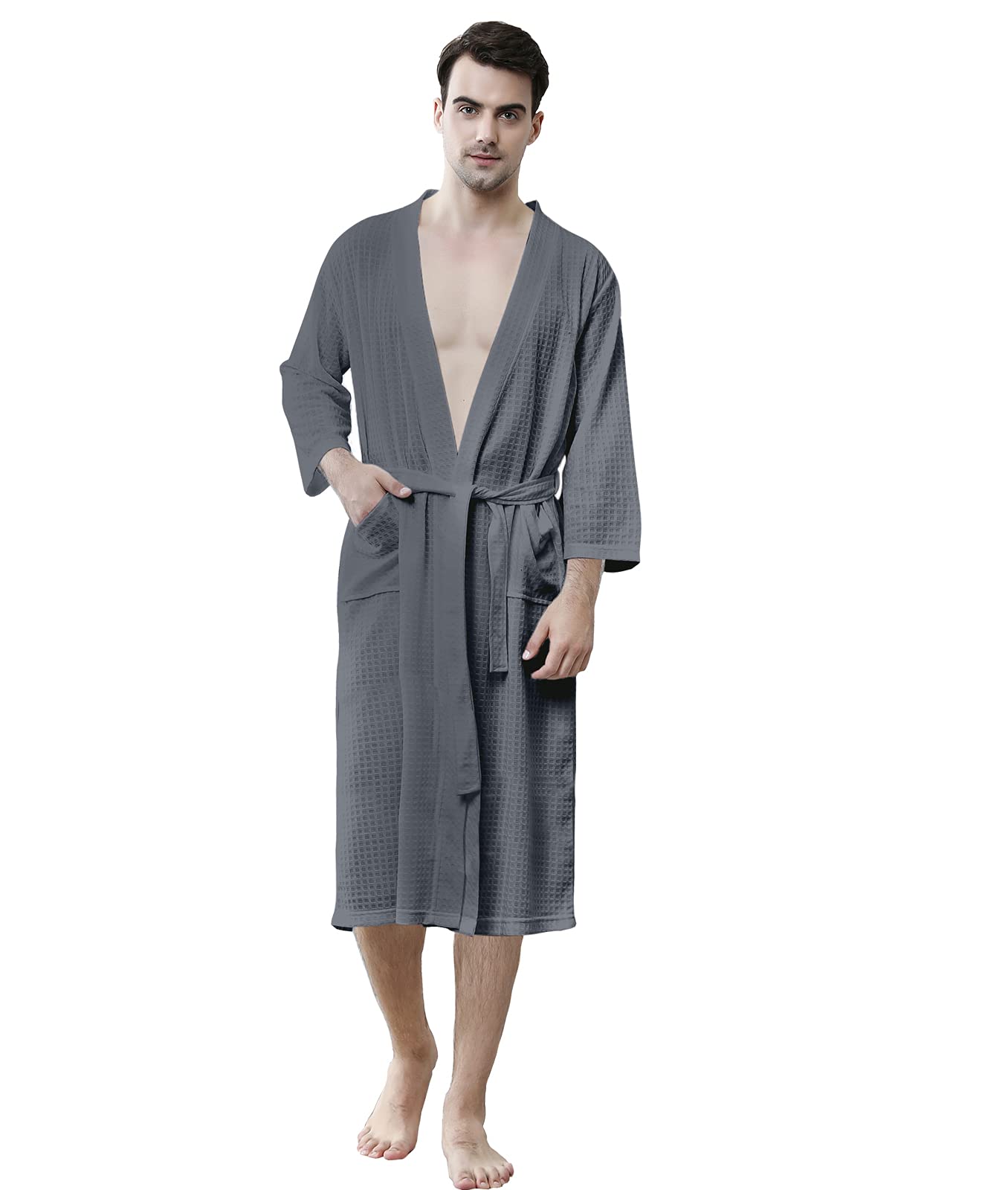 Premium Men's Waffle Weave Robe - Ultra Soft Lightweight Summer Bathrobe for Spa, Shower & Hot Tub | Quick-Drying Lounge Wear for Home Relaxation & Resort Getaways