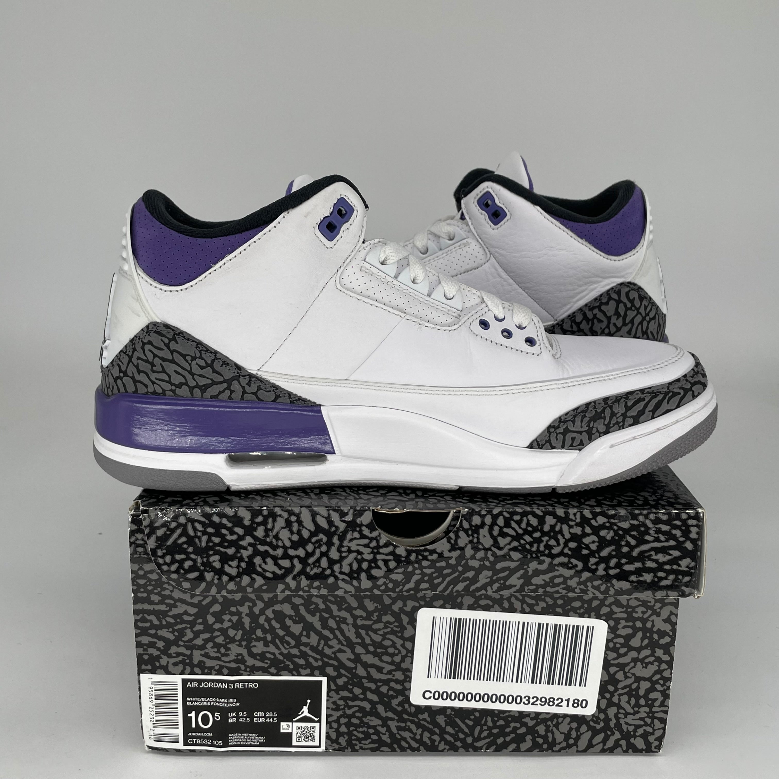 AIR JORDAN 3 DARK IRIS Men's Basketball Shoes Size 10.5 - Retro Style Sneakers for Running, Gym & Casual Wear (CT8532-105)