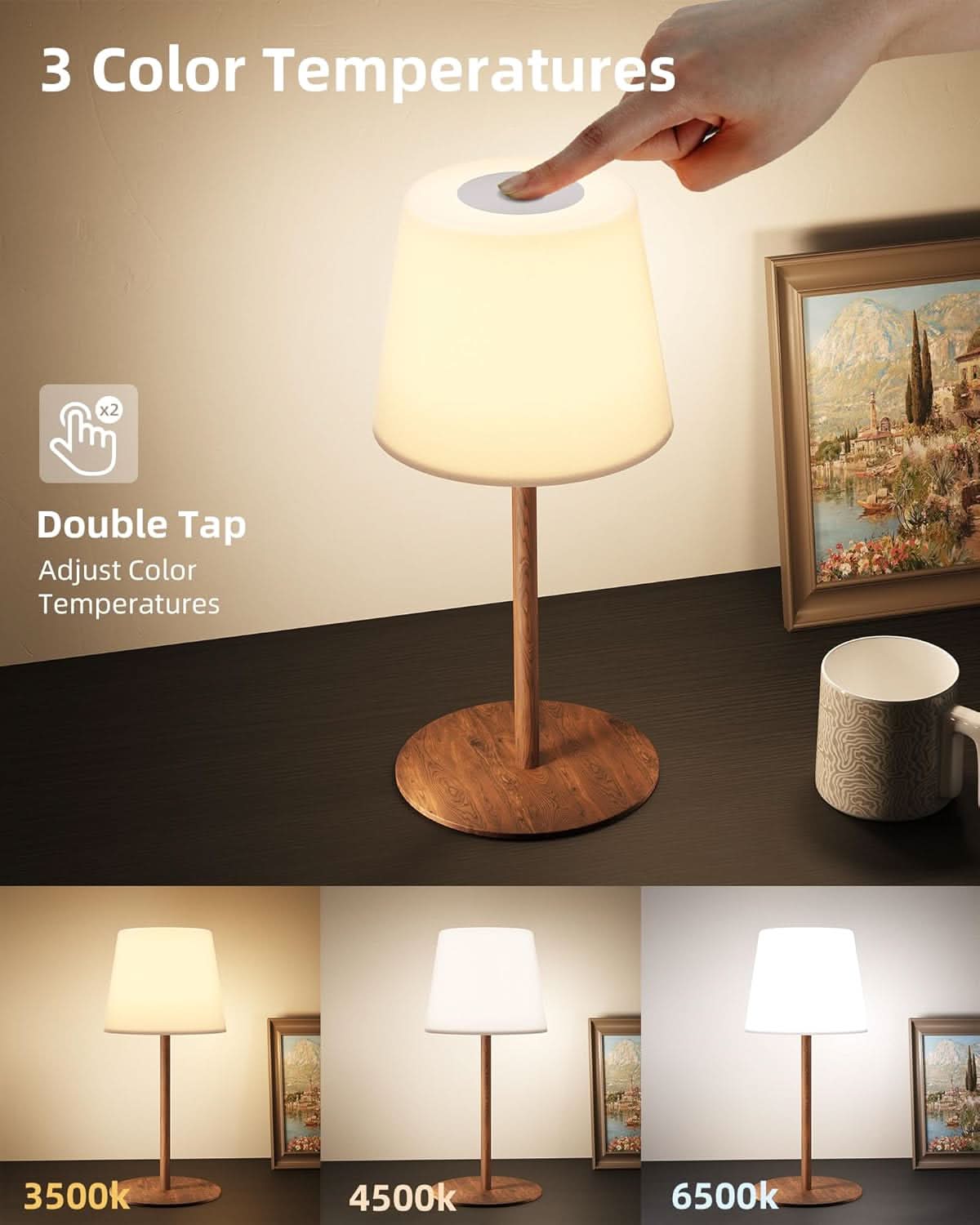 EZVALO Waterproof Outdoor Battery Operated Cordless Table Lamp - Perfect for Patio, Garden, Camping & Emergency Lighting