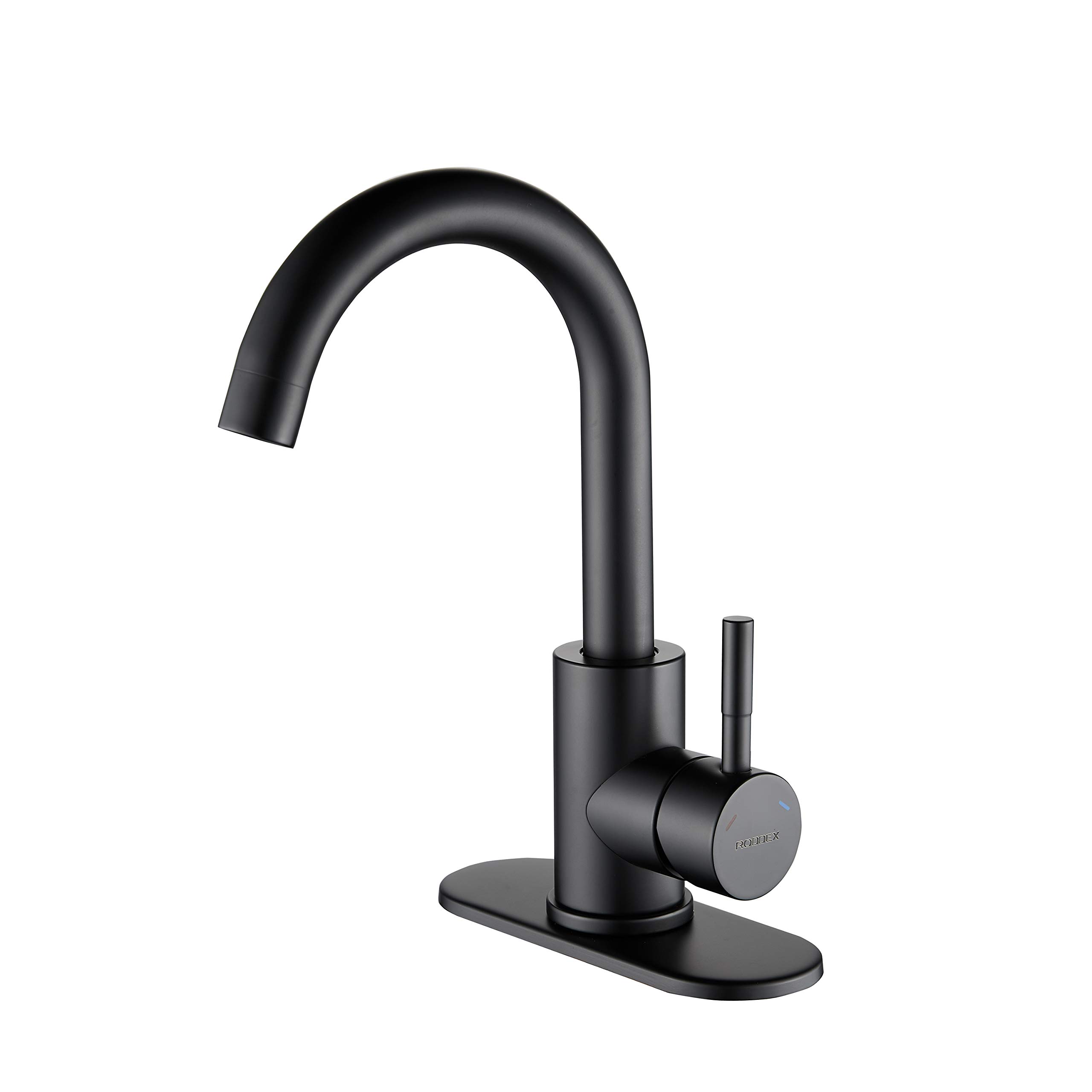 Stainless Steel 360° Swivel Wet Bar Sink Faucet - Single Handle Modern Matte Black Kitchen Tap with 3 Hole Cover Plate for Bathroom, Prep Sink & Small Spaces | Perfect for Home Bars, RV Kitchens & Compact Bathrooms