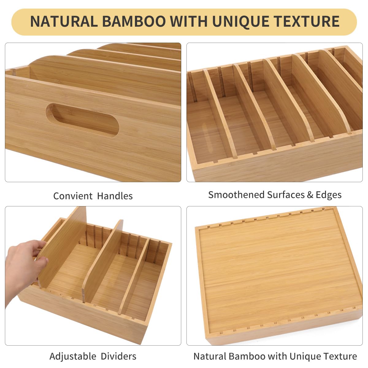 2 Pack Bamboo Lid Holder Food Container - Adjustable Kitchen Organizer with 5 Dividers for Cabinet Storage | Perfect for Pantry, Spice Jars & Food Container Lids Organization | Space-Saving Kitchen Gadget for Home & Restaurant Use