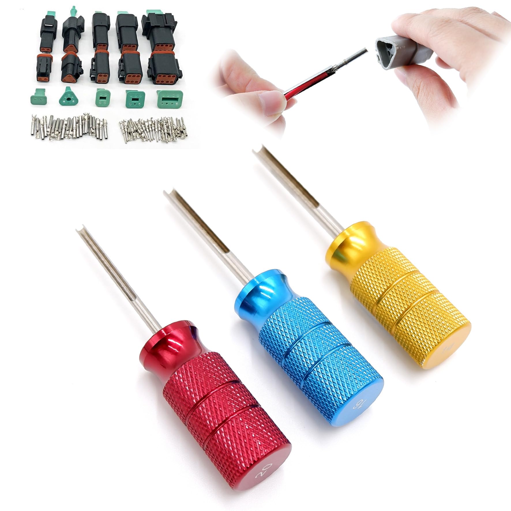14/16/20 AWG Deutsch Terminal Removal Key Tool Kit - 3-Piece DT, DTM, DTP Terminal Release Tool for Automotive Wiring, Connectors, Harnesses, Sockets & Plugs | Ideal for Mechanics, DIY Car Repairs & Electrical System Maintenance