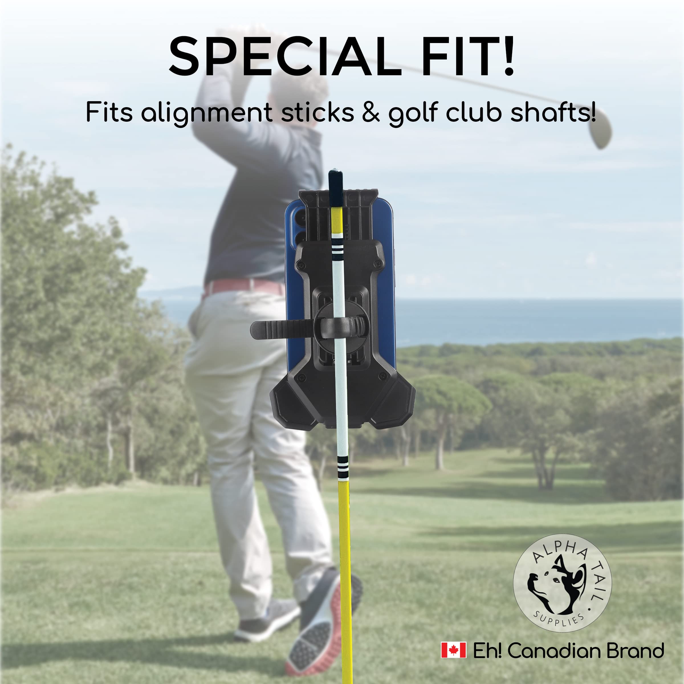 AlphaTailSupplies Golf Cart Phone Holder - Universal Mount for Golf Carts, Push Carts & Alignment Sticks | Secure Cell Phone Mount for Golfing, Biking, Boating & Strollers | Durable Hands-Free Device Holder for Outdoor Activities