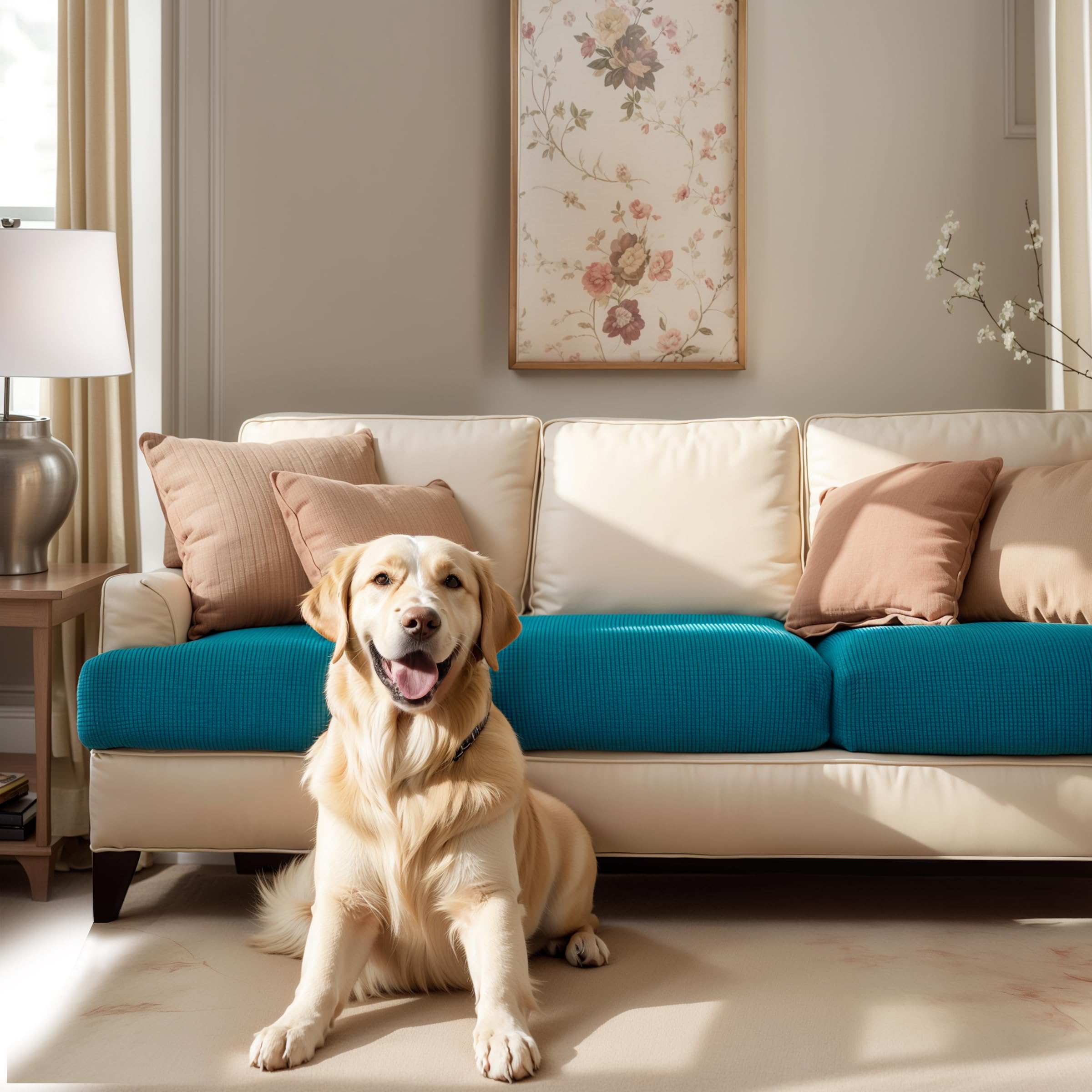 SUBRTEX Stretch Couch Cushion Covers - Elastic Spandex Slipcovers for Sofa, Loveseat, RV & Chair Seats - 2-Piece Set (Blue) - Perfect for Home, Office & Travel Protection