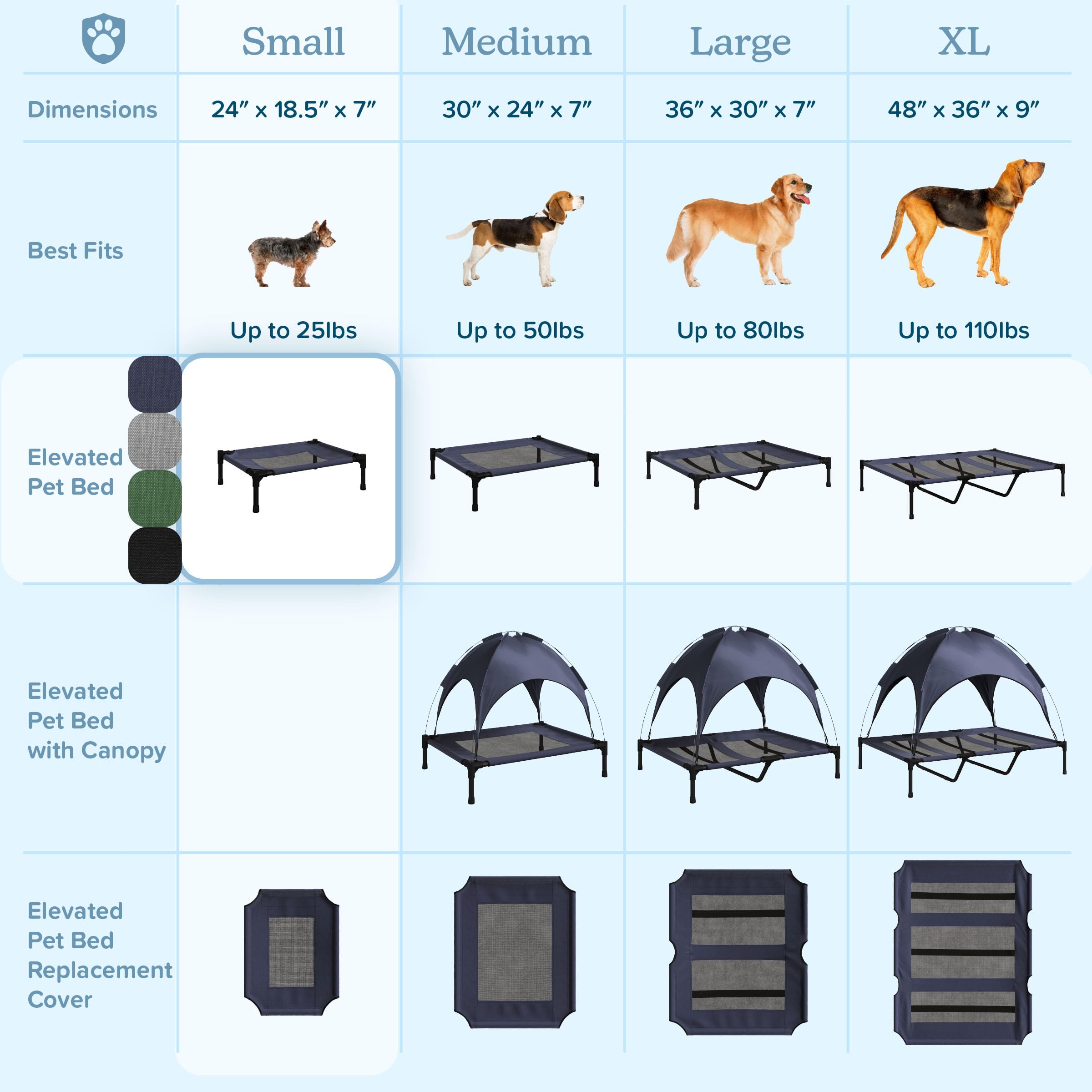 Premium Elevated Dog Bed - 24.5x18.5 Inch Portable Pet Cot with Non-Slip Feet - Breathable Indoor/Outdoor Cooling Dog Bed for Small Dogs up to 25lbs - Perfect for Camping, Travel & Home Use - PETMAKER (Blue)