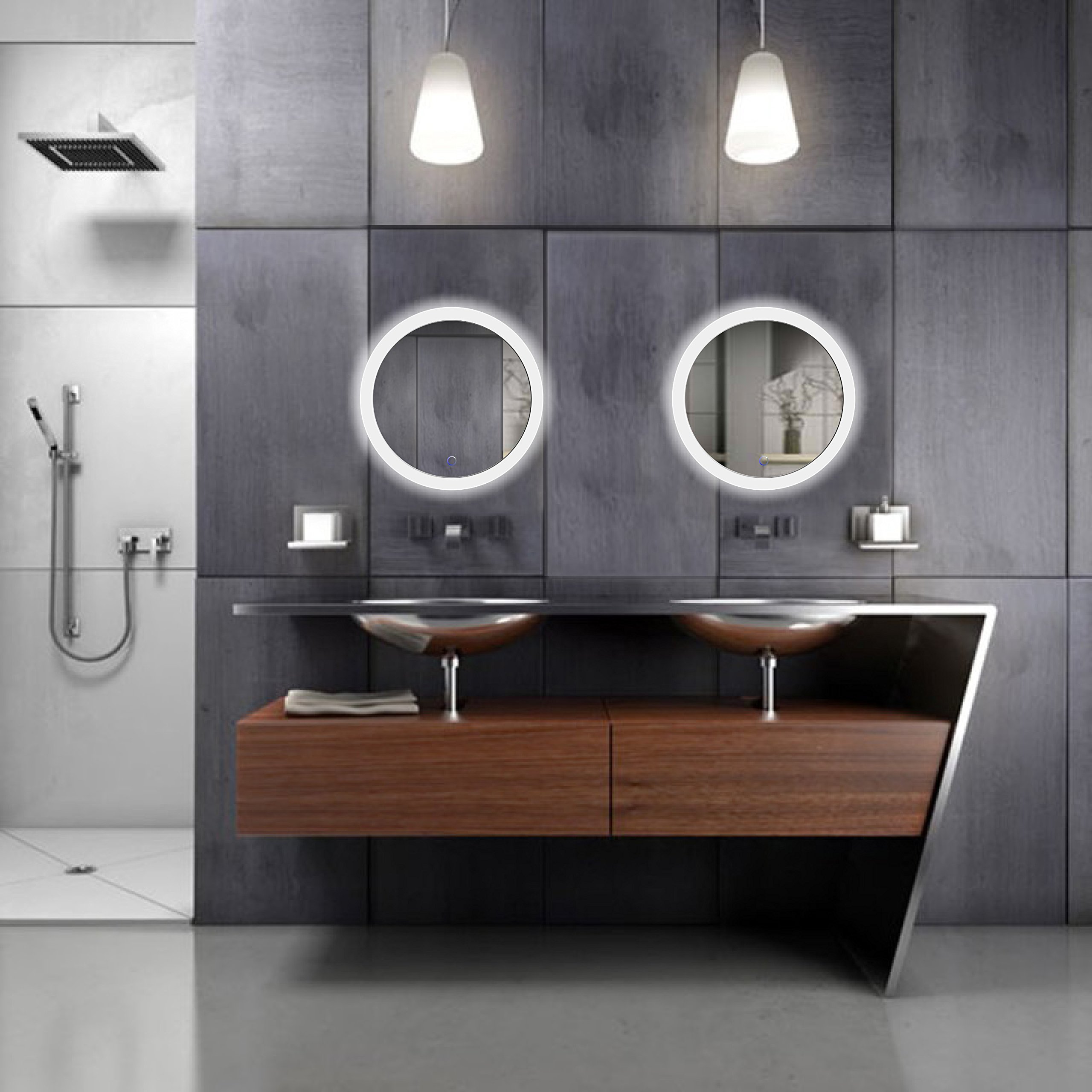 22 Inch LED Bathroom Mirror with Dimmer & Defogger - Round Vanity Mirror with Silver Backed Glass for Modern Bathrooms | Perfect for Makeup, Shaving & Home Decor