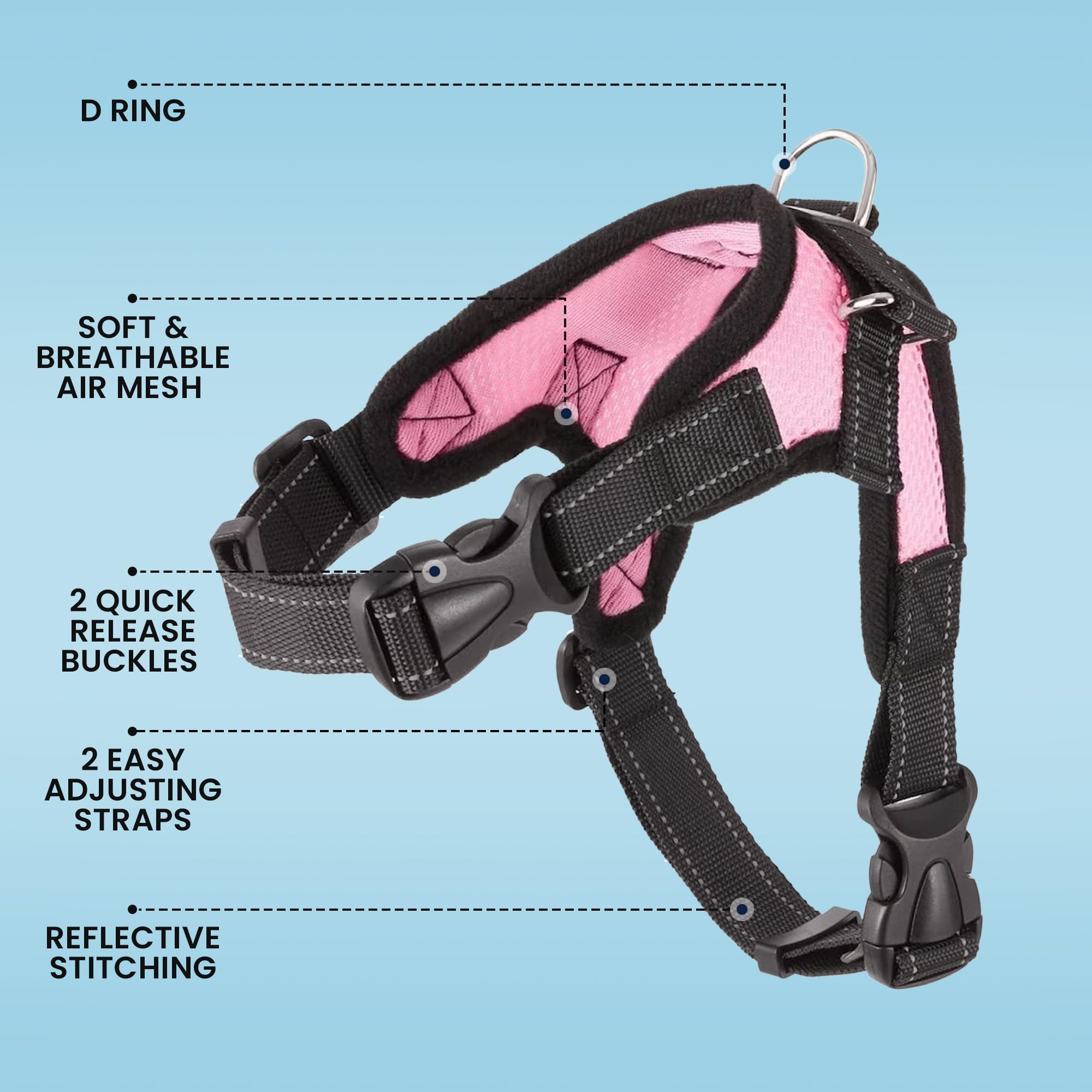 No Pull Reflective Adjustable Dog Harness with Handle - Soft Comfortable All-Weather Mesh Vest for Small Medium Large Dogs - Easy On Puppy Harness for Walking Running Hiking (Pink, Small)