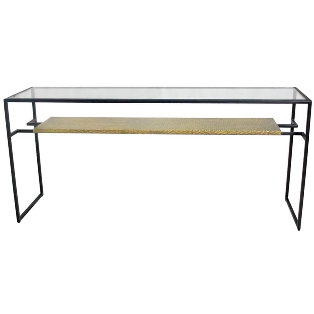 Moti Orlando Cooper Cast Iron Console Table with Brass Cladded Shelf - Elegant Entryway Table for Hallway, Living Room & Foyer Decor