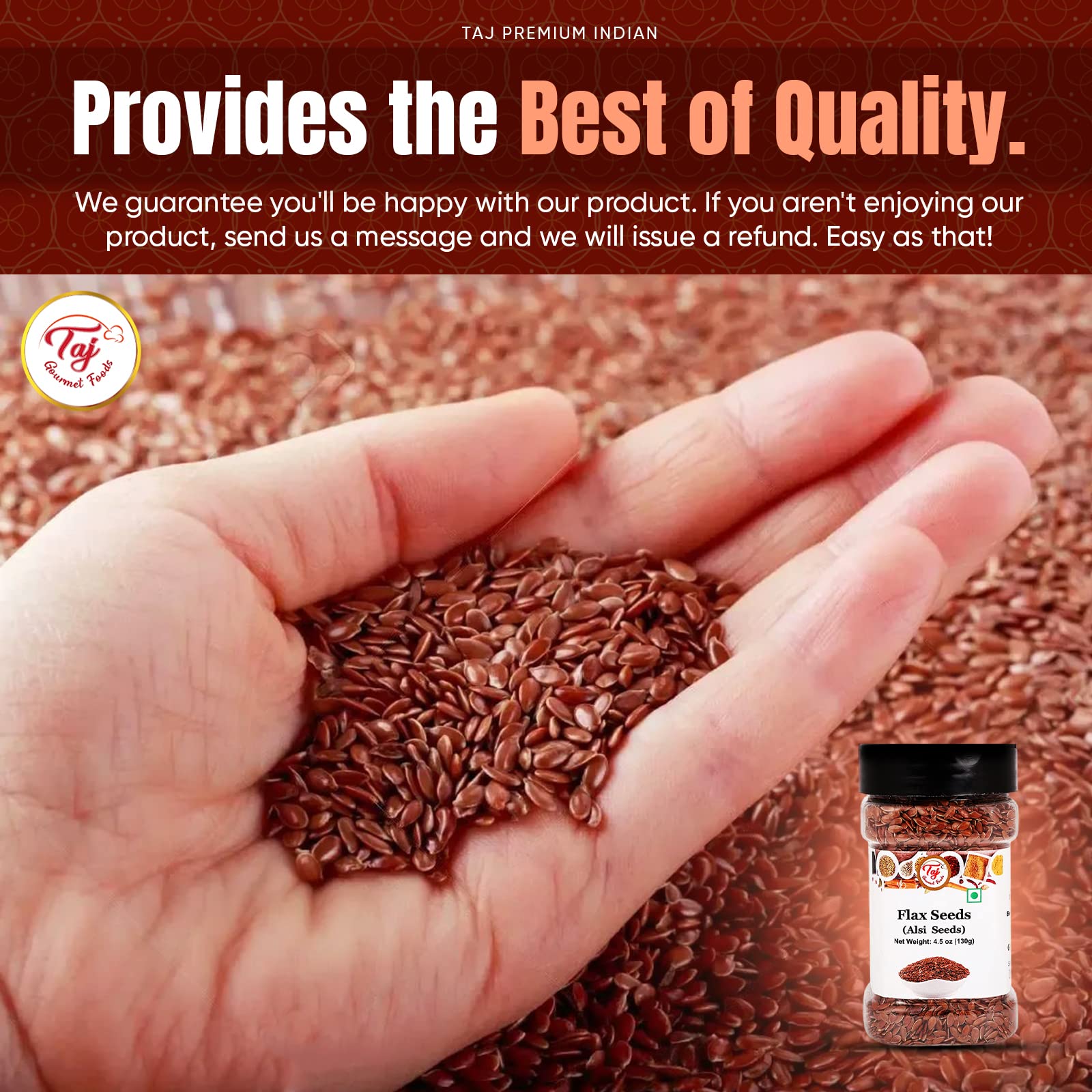 Premium AJ Indian Flax Seeds (Linseed) - 4.5oz (130g) | Organic, High in Omega-3 | Perfect for Smoothies, Baking & Healthy Snacks