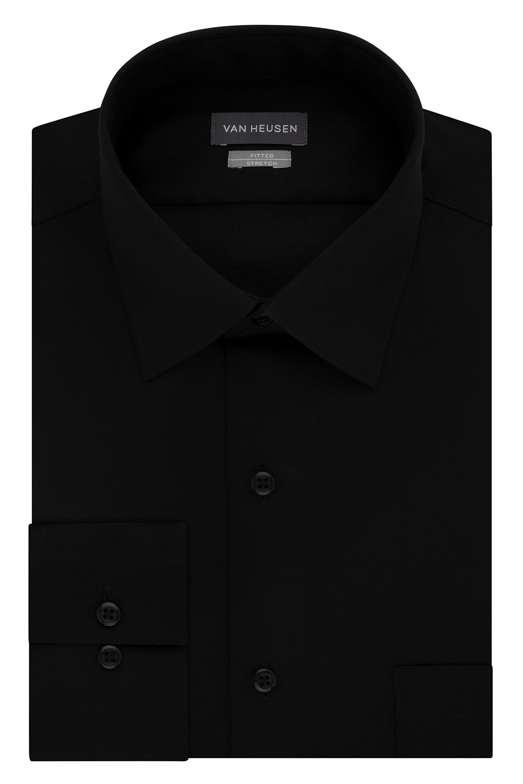 Van Heusen Men's Fitted Lux Sateen Stretch Dress Shirts - Solid Spread Collar Business Casual Shirt for Office & Formal Occasions
