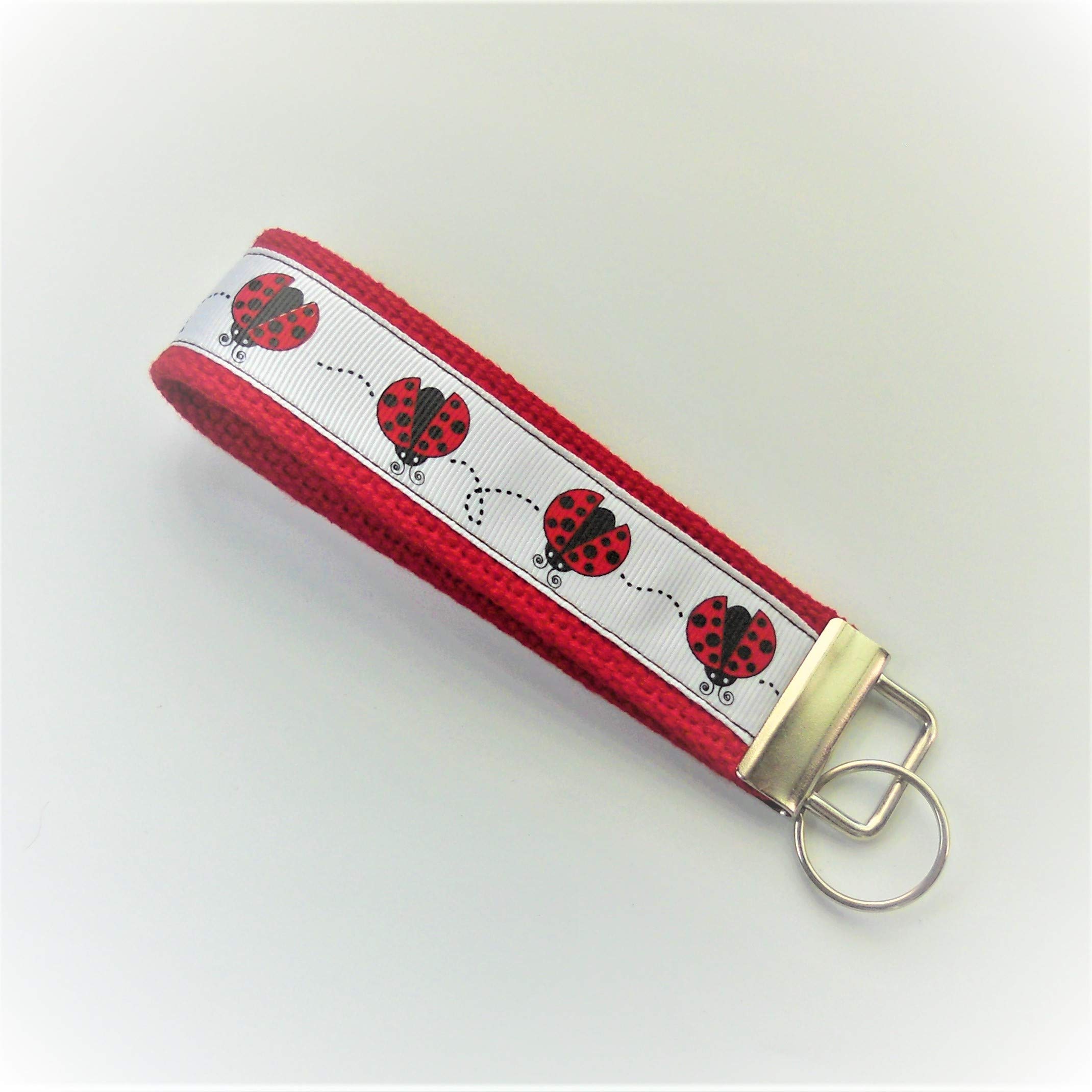6 Inch Large Wristlet Keychain with Cute Ladybug Design - White & Red Key Fob for Women | Perfect for Key Organization, Gift Giving, and Everyday Carry