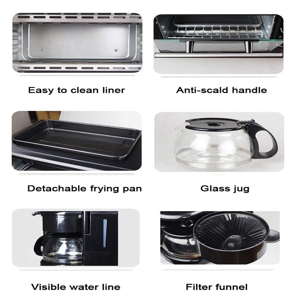 3-in-1 Electric Breakfast Maker - Mini Drip Coffee Machine, Pizza Oven & Egg Toaster Combo | Perfect for Small Kitchens, Dorms & Office Use | Black