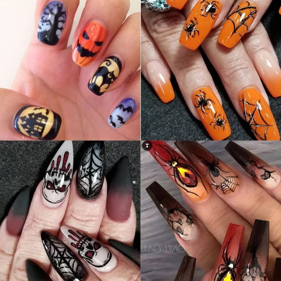 3D Halloween Nail Art Stickers - Black Horror Ghost, Skull, Spider & Bat Nail Decals for Halloween Party Nail Decorations | Perfect for Costume Parties, Trick-or-Treating & Spooky Nail Designs