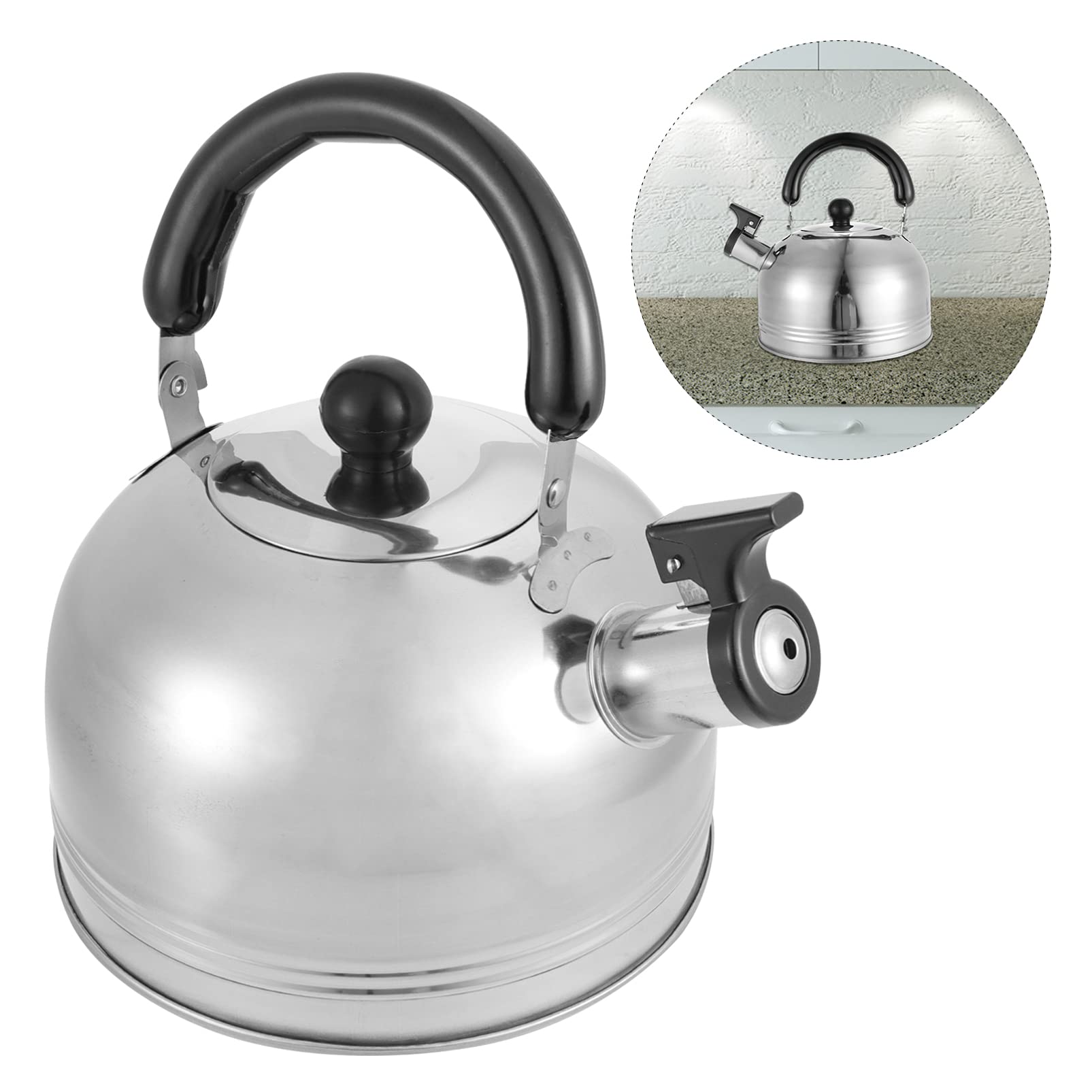 **Hemoton 1-Piece Stainless Steel Whistling Tea Kettle - Modern Gas Stove Water Boiler for Tea, Coffee & Hot Chocolate - Portable & Durable for Home, Camping & Office Use**