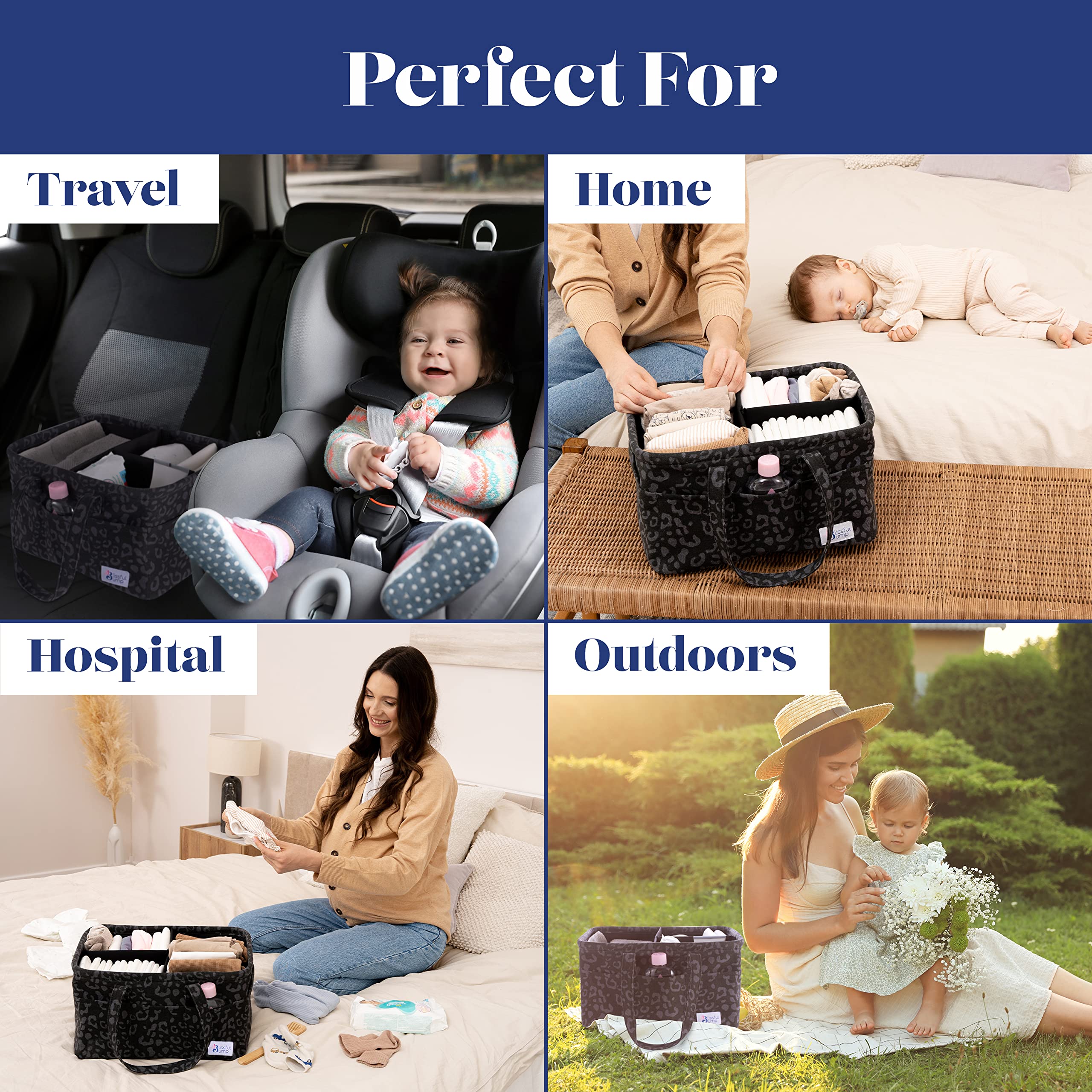 Extra Large Baby Diaper Caddy Organizer Basket - Grey Charcoal Leopard Print Storage for Newborn Essentials | Portable Diaper Bag & Nursery Organization | Perfect for Nursery, Baby Shower Gift & On-the-Go Parenting