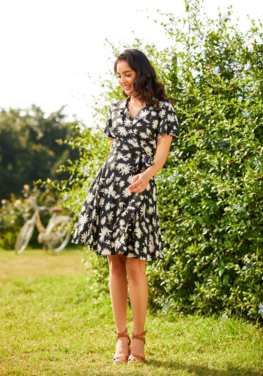 Just Wandering Camp Collar Wrap Dress - Women's Floral Summer Casual Dress for Beach, Vacation & Outdoor Activities