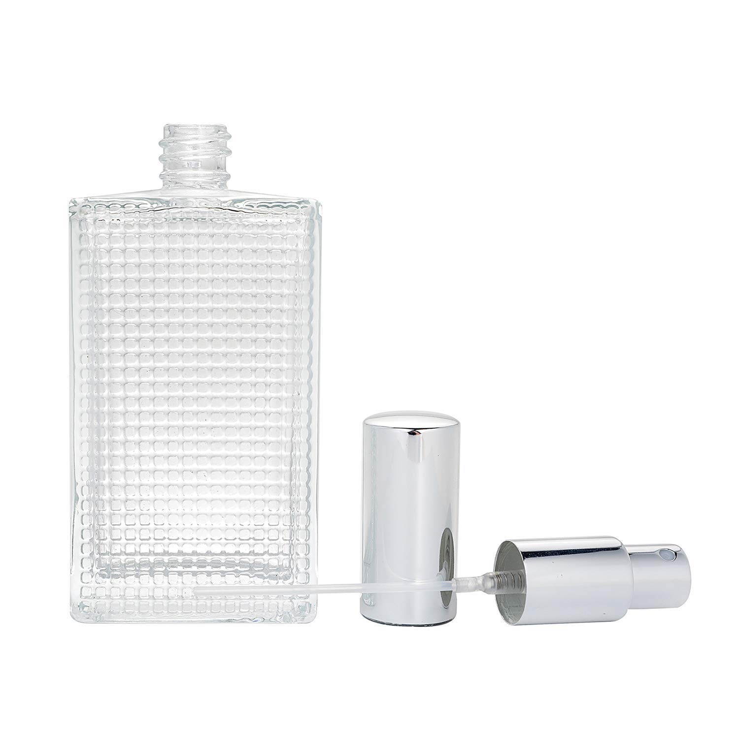 Refillable 50ml Glass Bottle with Spray Pump & Cap - Perfect for DIY Perfume, Essential Oils, Blends & Rose Water - Silver (Pack of 1) | Great for Travel, Home Fragrance & Gift Giving