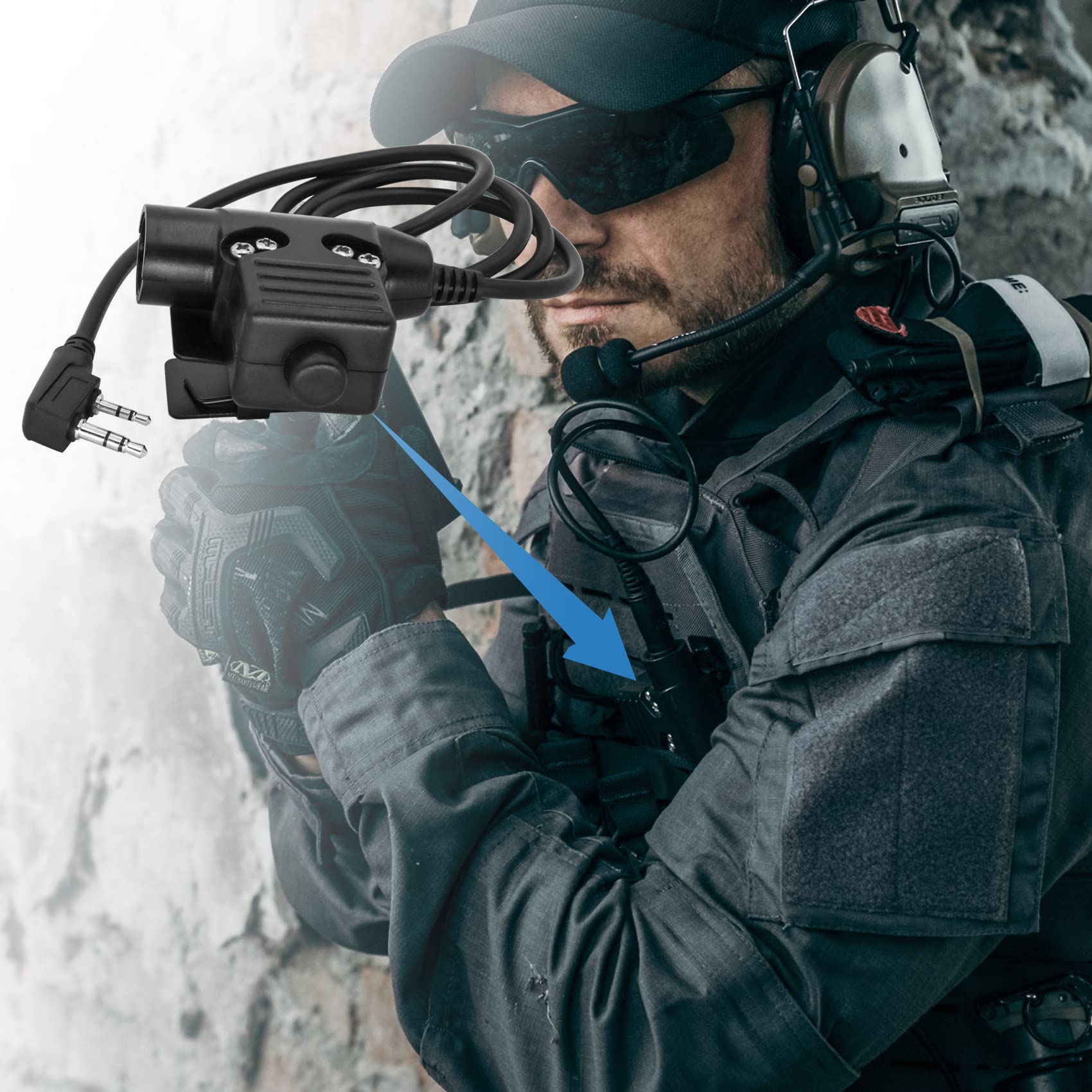 U94 PTT Adapter K-Plug 2 Pin Civilian Version for Airsoft Tactical Headset - Compatible with UV5R Radio & Military Communication - Perfect for Airsoft Games, Tactical Training & Outdoor Adventures