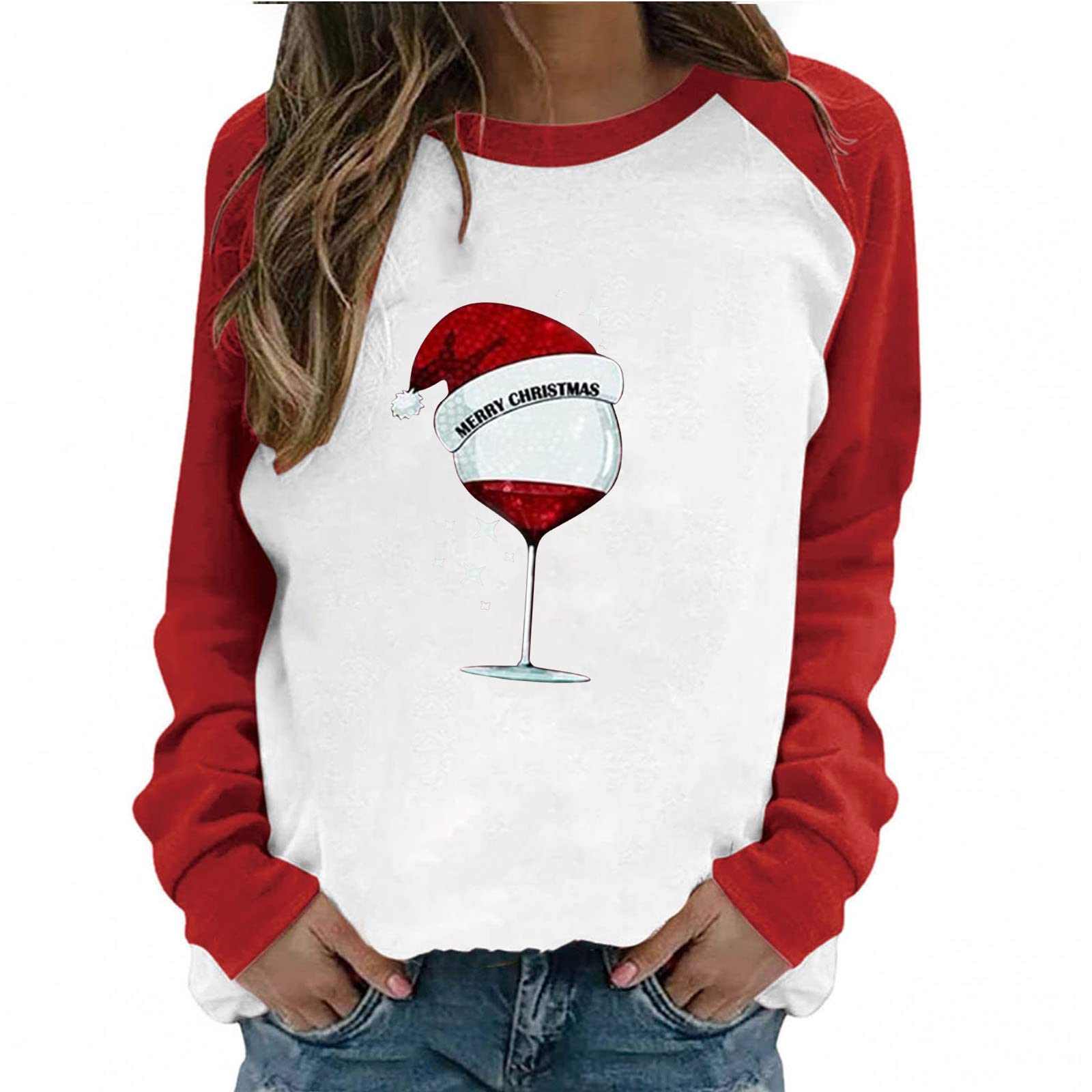 Women's Christmas Casual Long Sleeve Crewneck Sweatshirt - Loose Pullover Top for Winter Outfits, Perfect for Holiday Parties & Cozy Fall Evenings