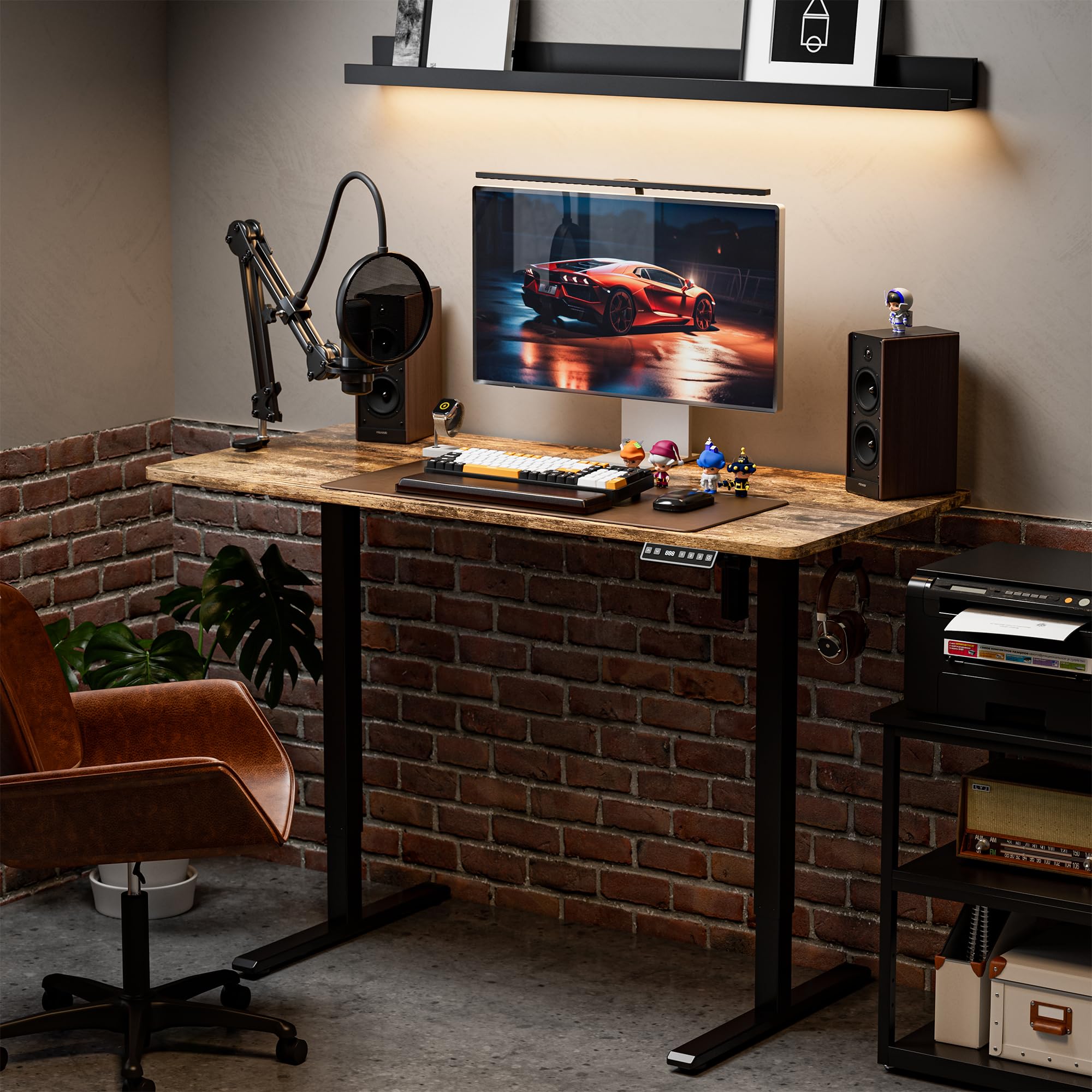 Electric Standing Desk 55 x 24 Inches - Height Adjustable Sit Stand Desk with 3 Memory Presets & Splice Board, Rustic Brown Desktop - Perfect for Home Office, Gaming & Workspace Ergonomics