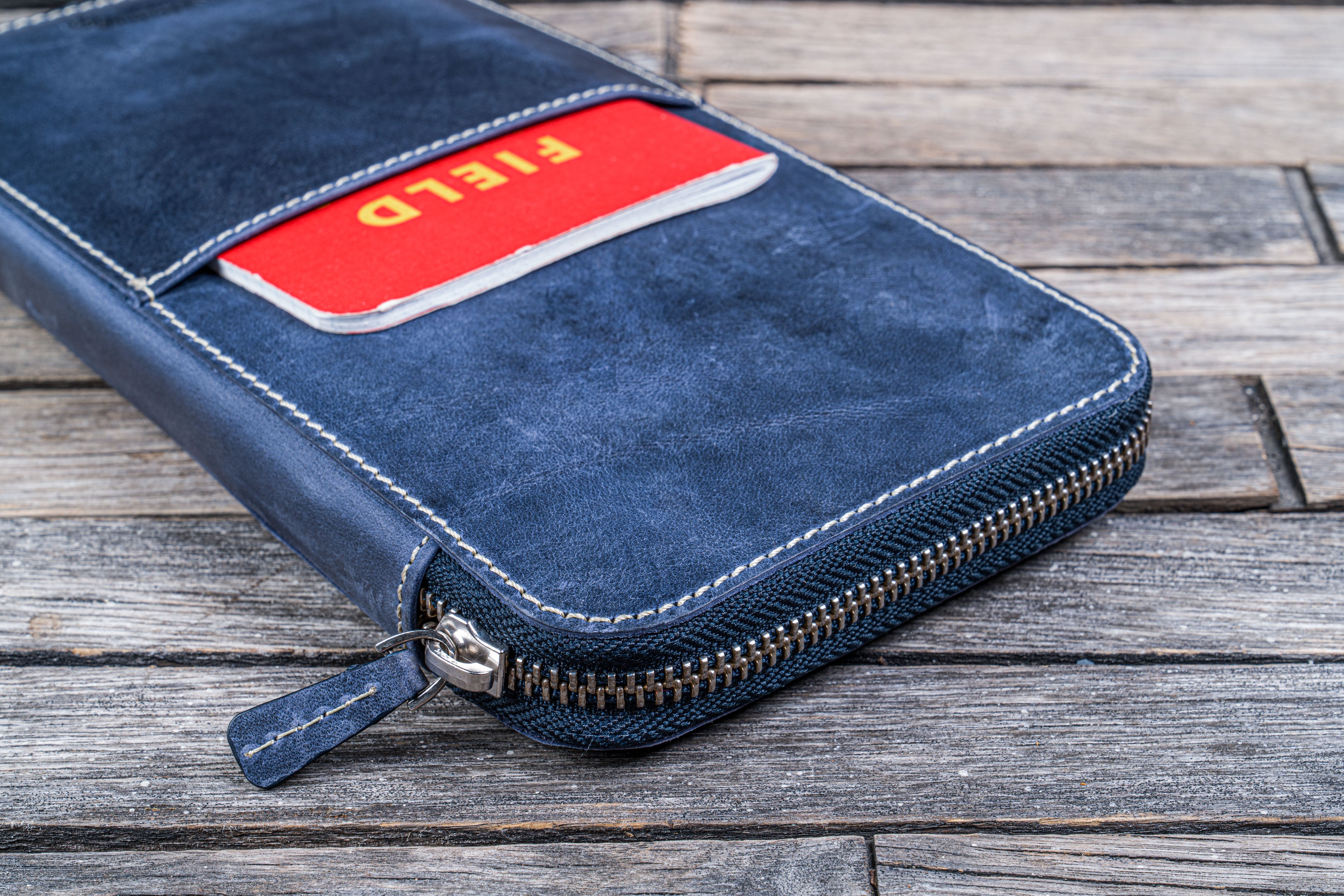 Genuine Leather Hobonichi Weeks Planner Cover with Zipper - Crazy Horse Navy Blue for Organizing Schedules, Notes & Daily Tasks | Perfect for Work, School & Travel