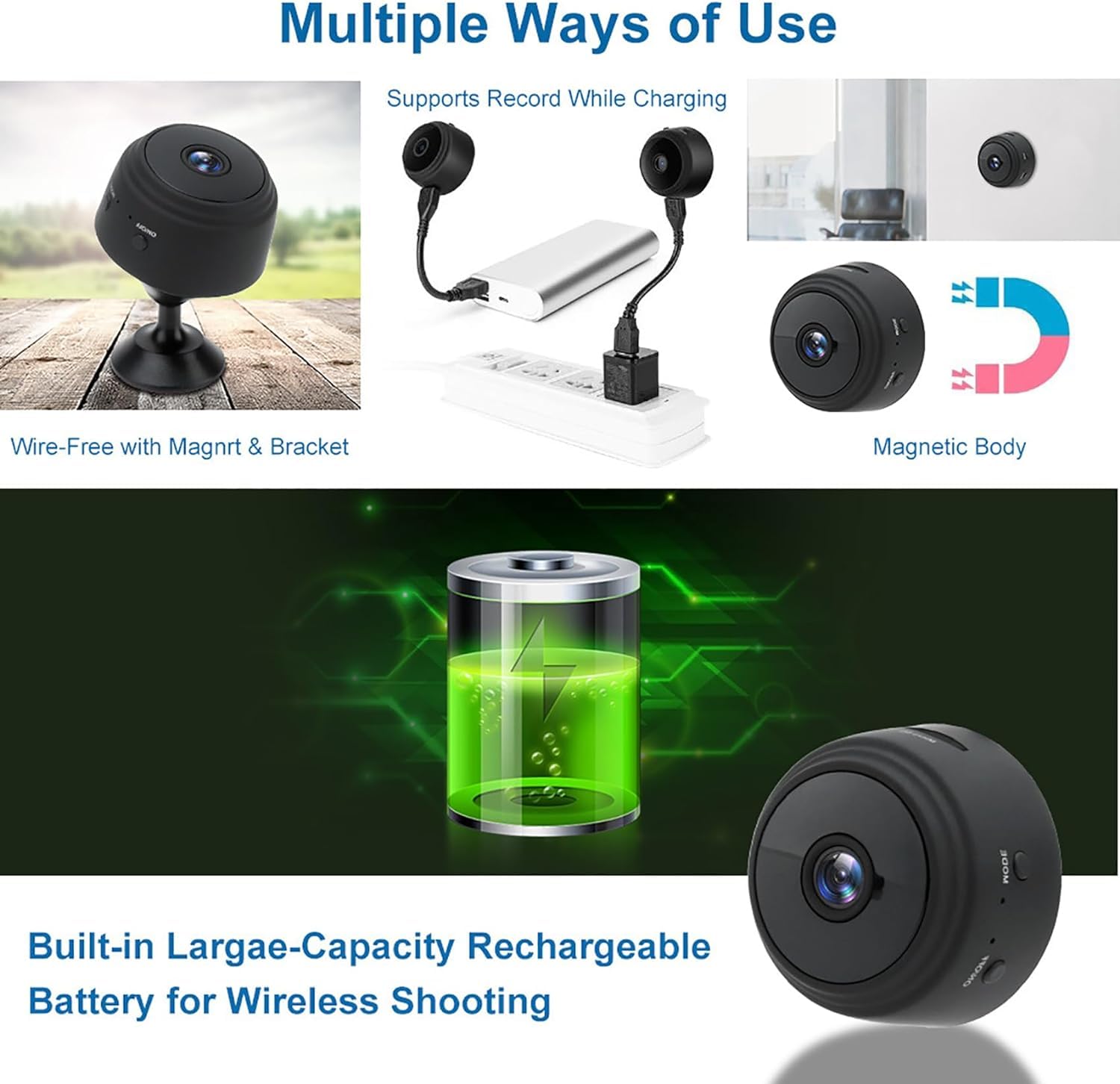 Niblido Camtrix Magnetic Mini Security Camera 1080p HD - Wireless WiFi Hidden Spy Camera for Home Indoor Surveillance, Baby Monitor, Pet Camera & Office Security (1PC)