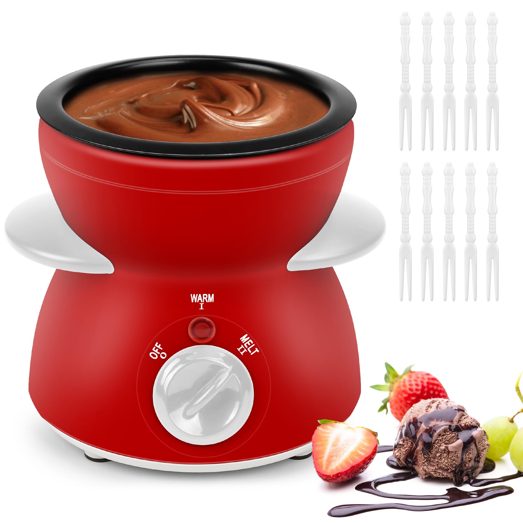Mini Chocolate Melting Pot - 8.79OZ Electric Chocolate Fondue Fountain Warmer for Milk Chocolate, Cheese, Butter & Candy (Red) | Perfect for Parties, Desserts & Romantic Dinners