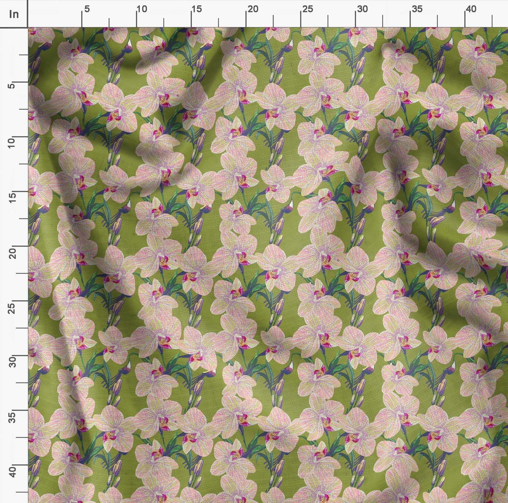 Soimoi Moss Georgette Brown Fabric by The Yard - 42 Inch Wide Tropical Floral Printed Fabric with Leaves & Orchids Design - Perfect for Dresses, Curtains, DIY Crafts and Home Decor Projects