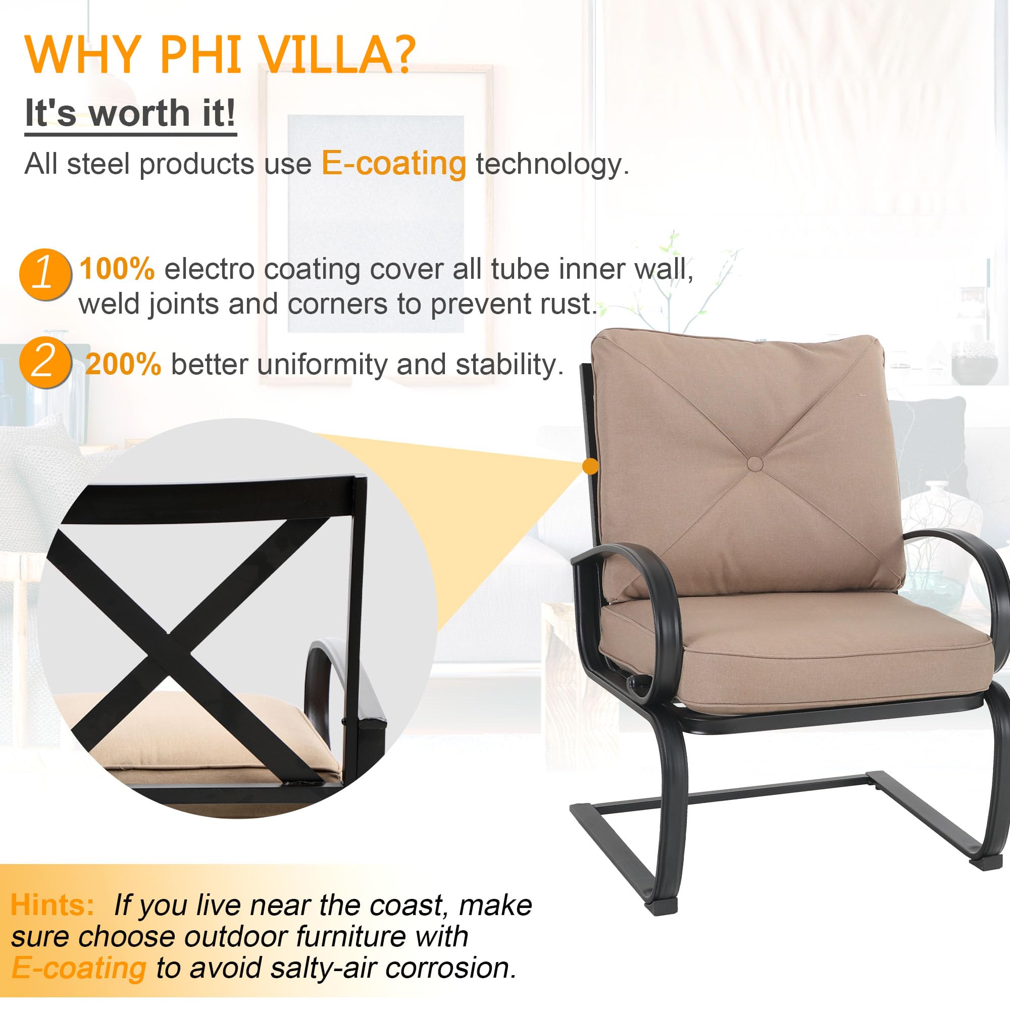 PHI VILLA 7-Piece Outdoor Patio Dining Set with 60