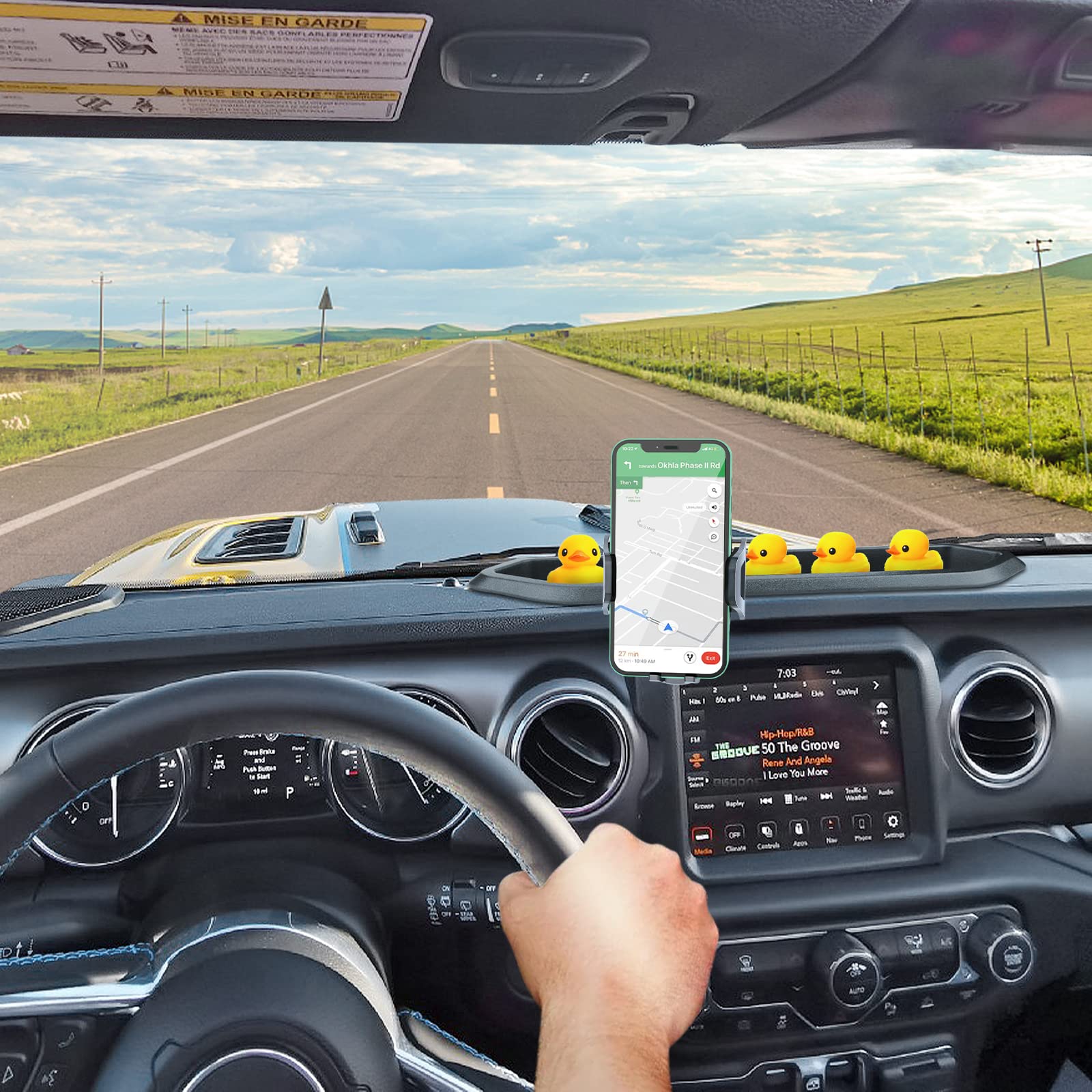 Universal Phone Mount for 2018-2023 Jeep Wrangler JL/JLU & 2020-2023 Gladiator JT - Dashboard Multi-Angle Adjustable Phone Holder with Storage Tray - Perfect for Off-Roading, GPS Navigation & Hands-Free Driving