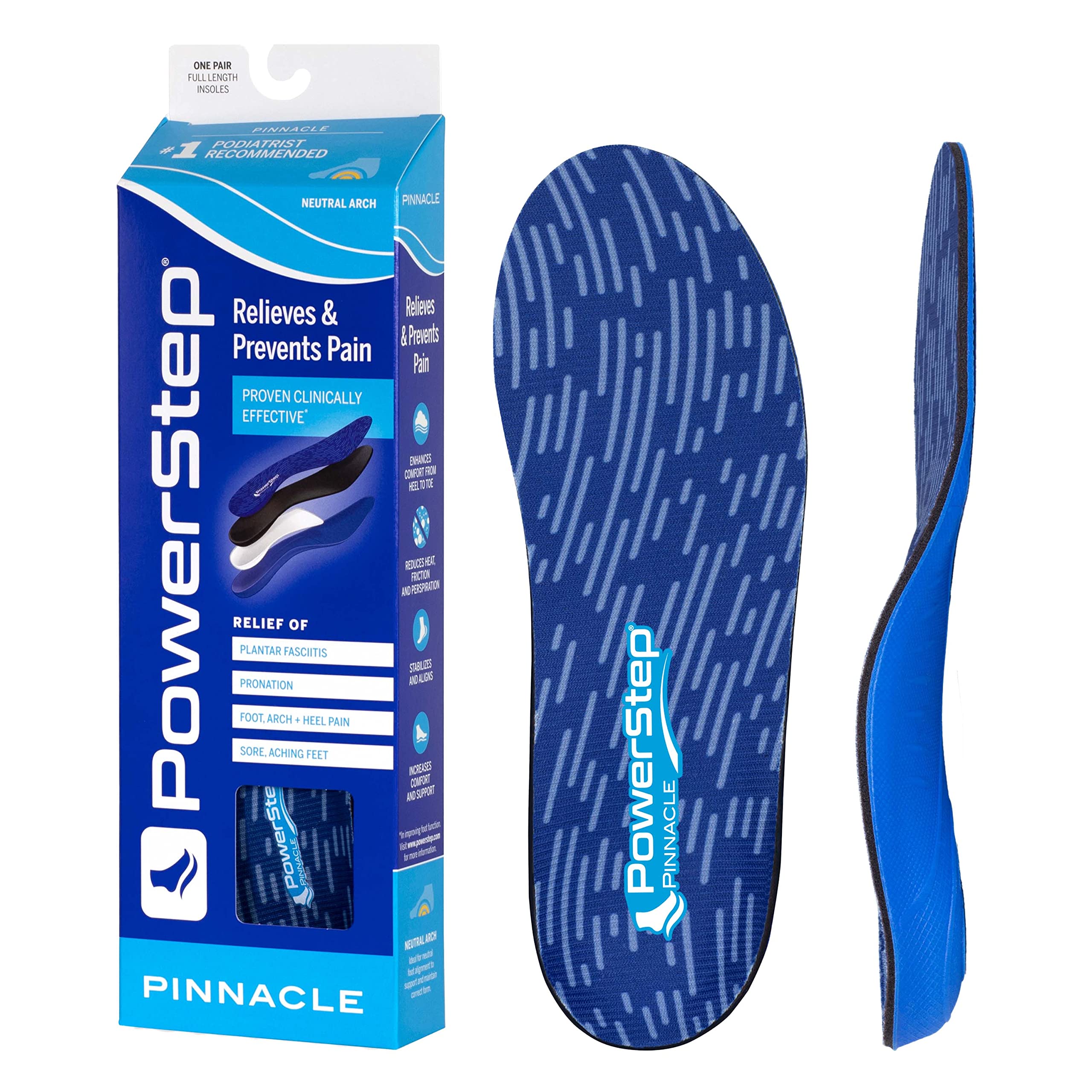 Powerstep Pinnacle Orthotic Insoles - Plantar Fasciitis Pain Relief & Arch Support for Heel Pain - Comfortable Shoe Inserts for Men & Women - Perfect for Running, Walking, and Daily Activities