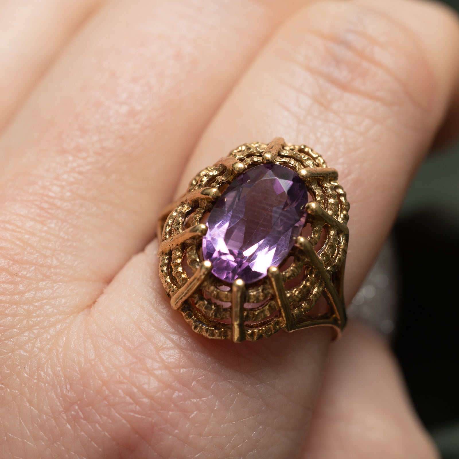 2.60ct Amethyst Webbed Dome Ring - Size 8.5 | Elegant Purple Gemstone Jewelry for Women | Perfect for Weddings, Parties & Special Occasions